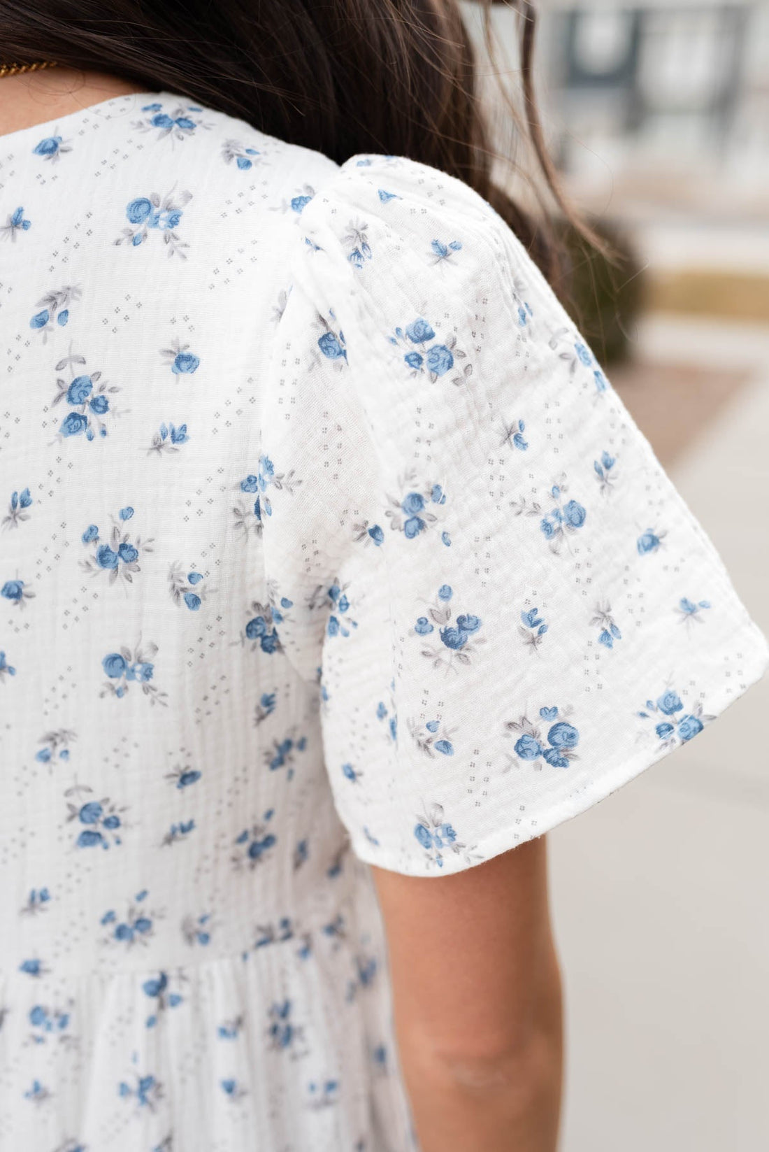 Madeline Blue Floral Guaze Tiered Dress
