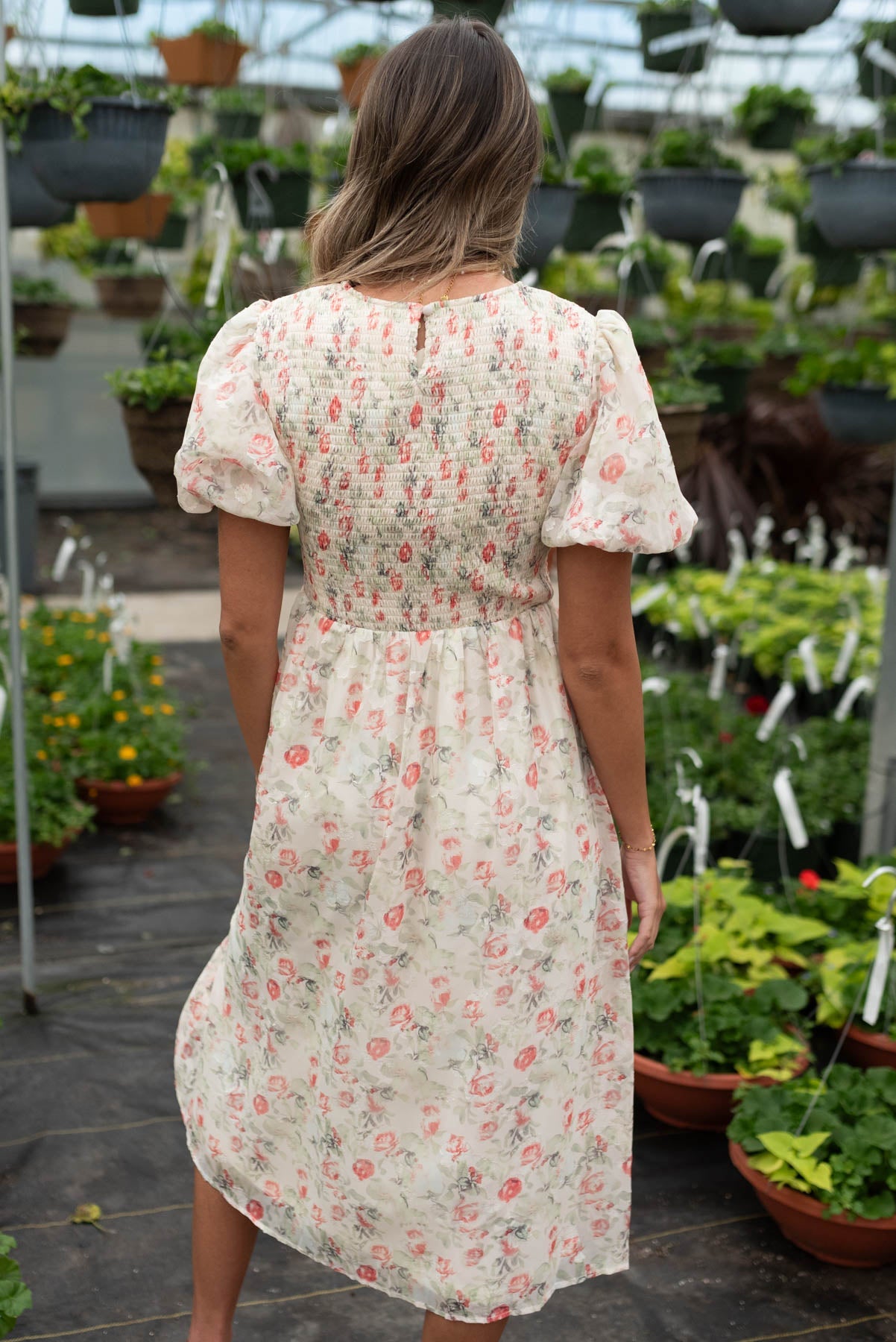 Maggi Peach Print Smocked Dress