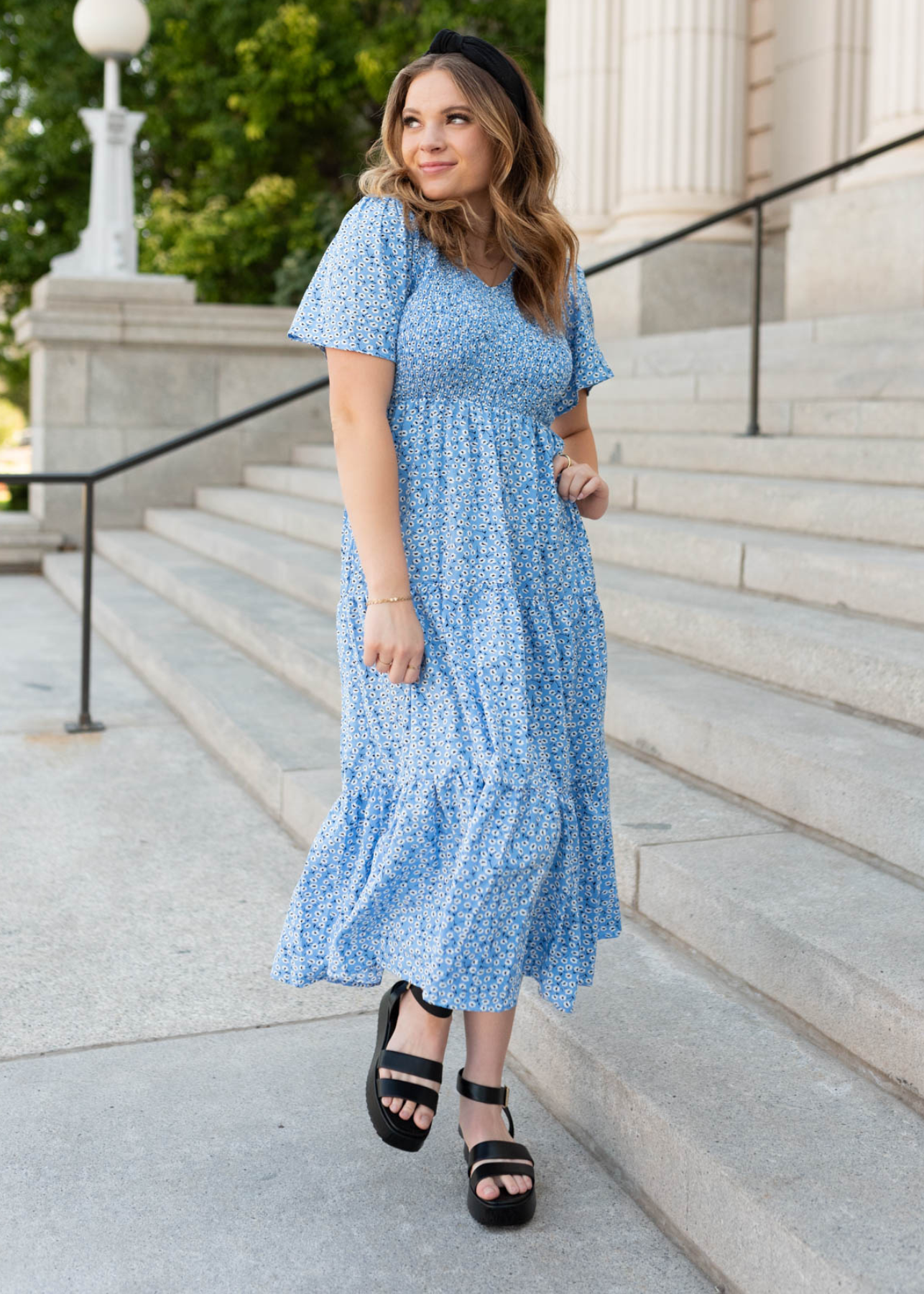 Maggie Blue Floral V-Neck Dress