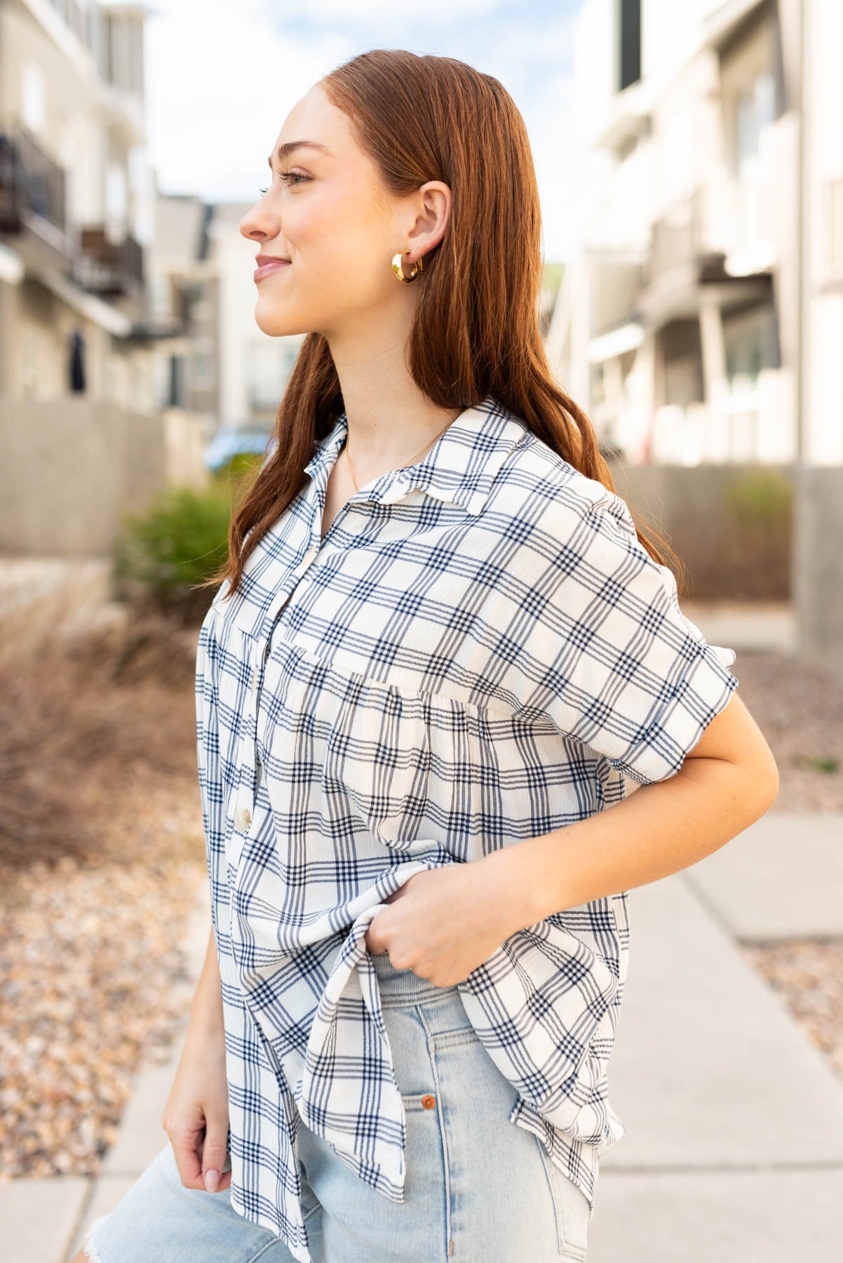Maia Navy Button Down Top