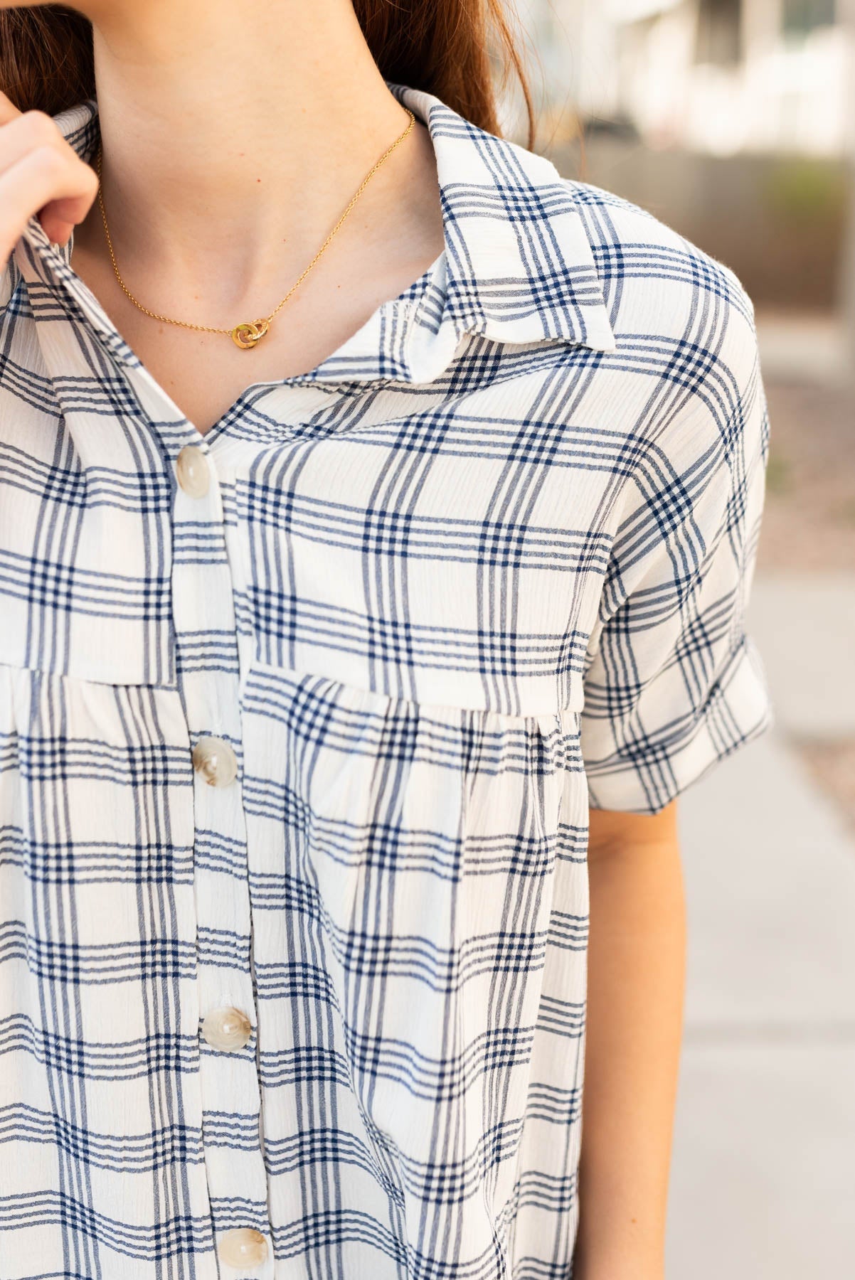 Maia Navy Button Down Top