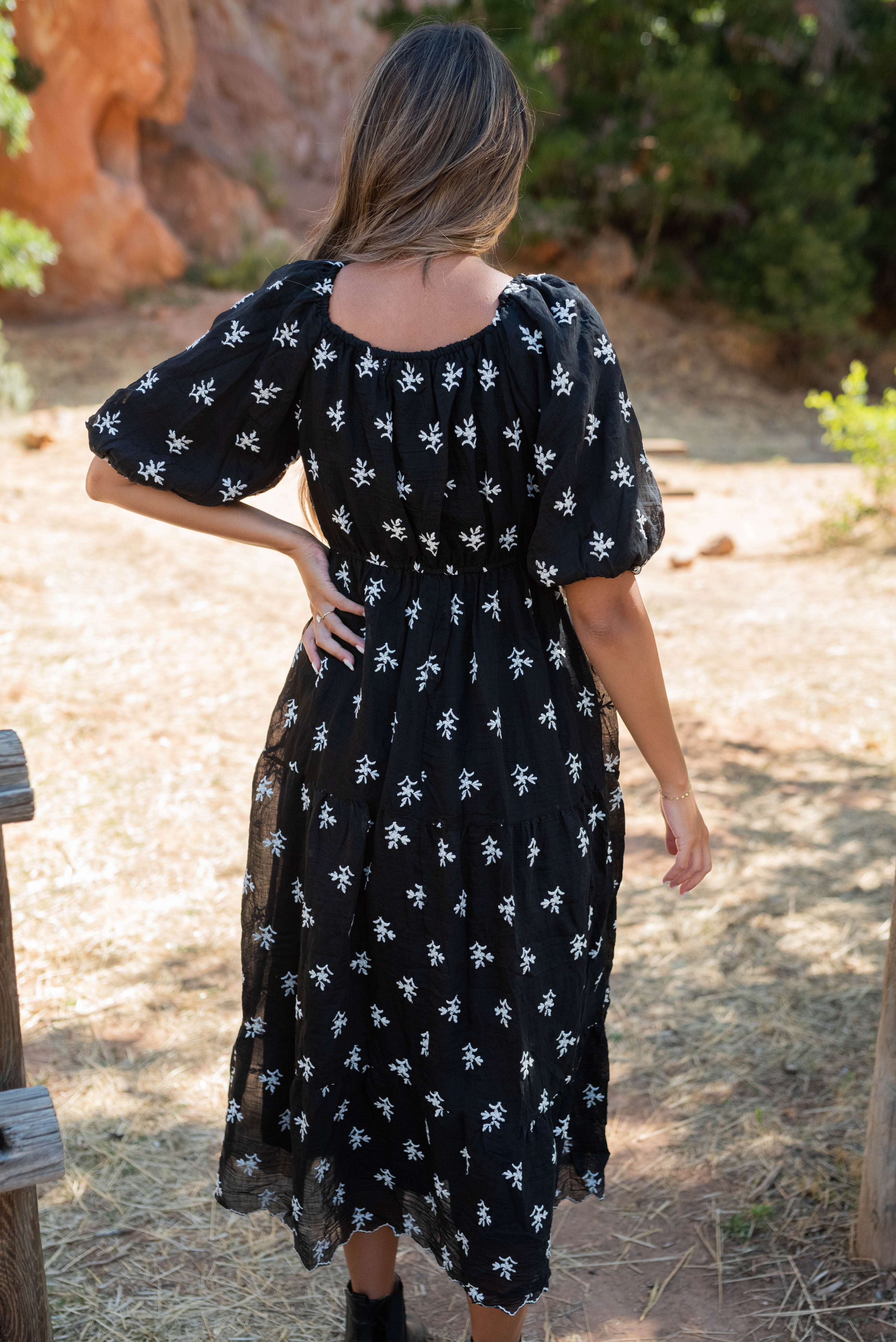 Maiya Black Floral Tiered Dress