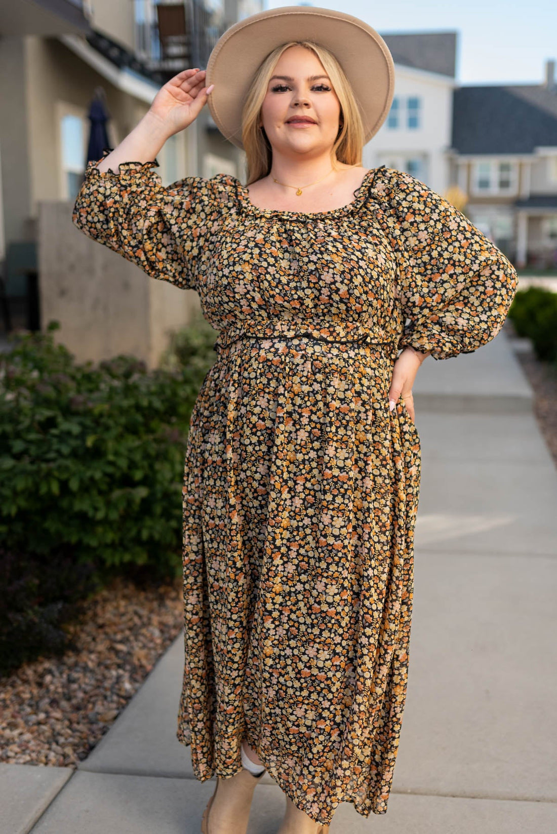 Mandy Black Floral Tiered Dress