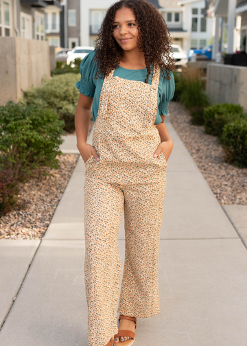 Margo Cream Floral Corduroy Overalls