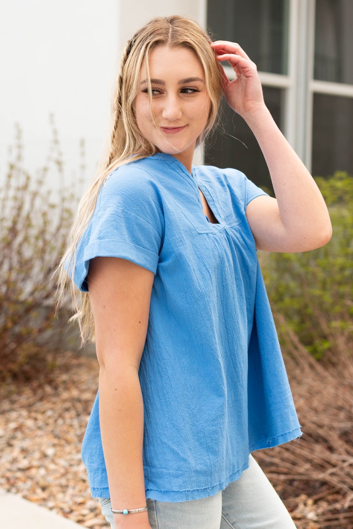 Marie Blue V-Neck Top