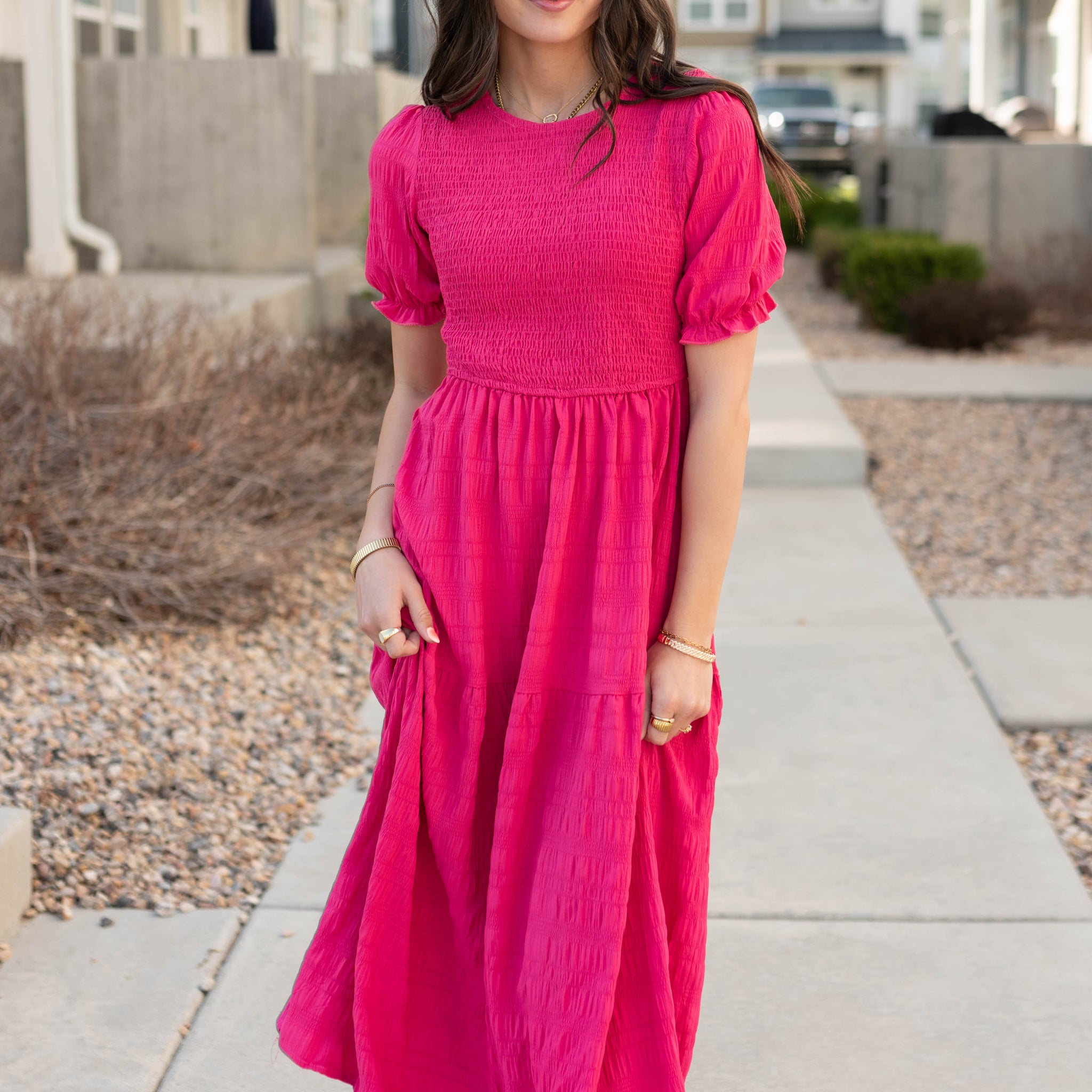 Marie Hot Pink Tiered Dress