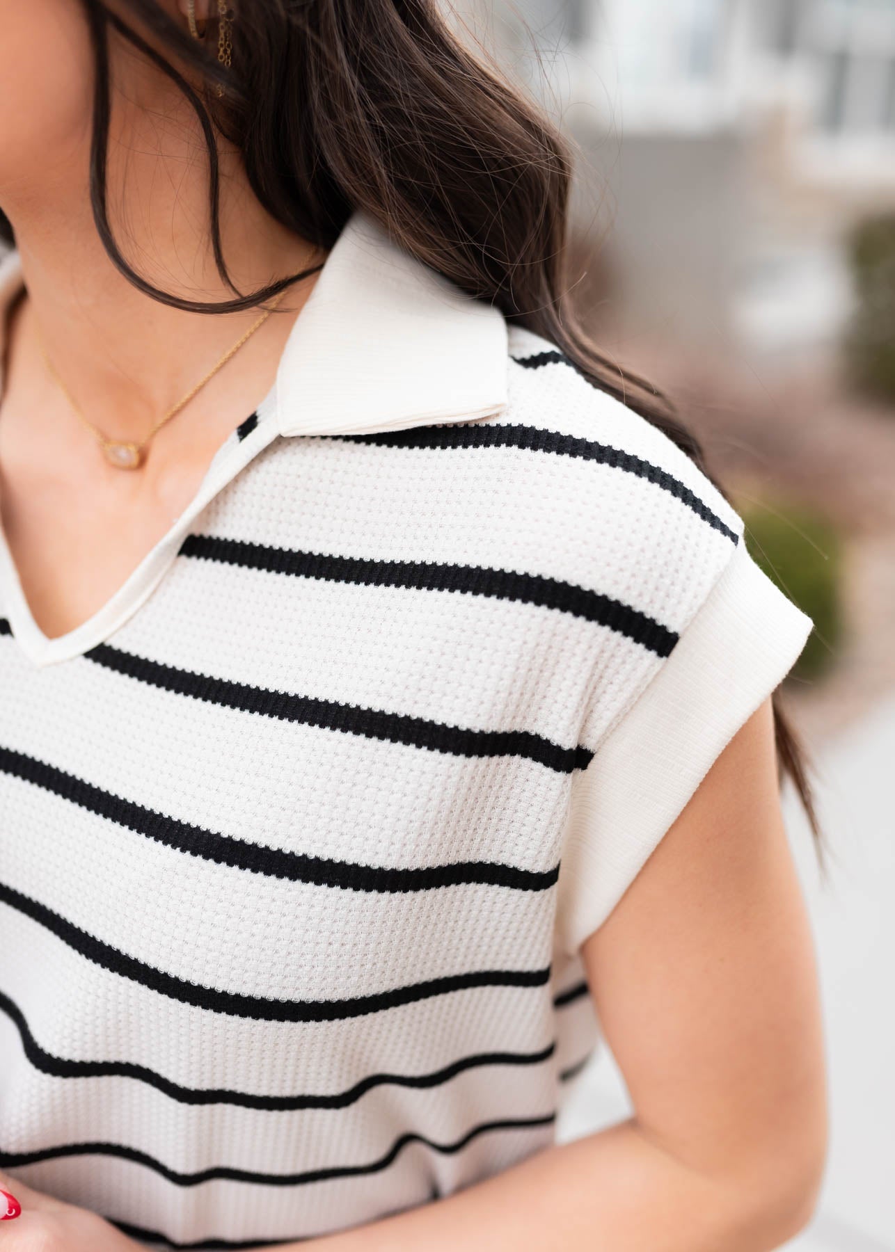 Maya Black Stripe Collared Top