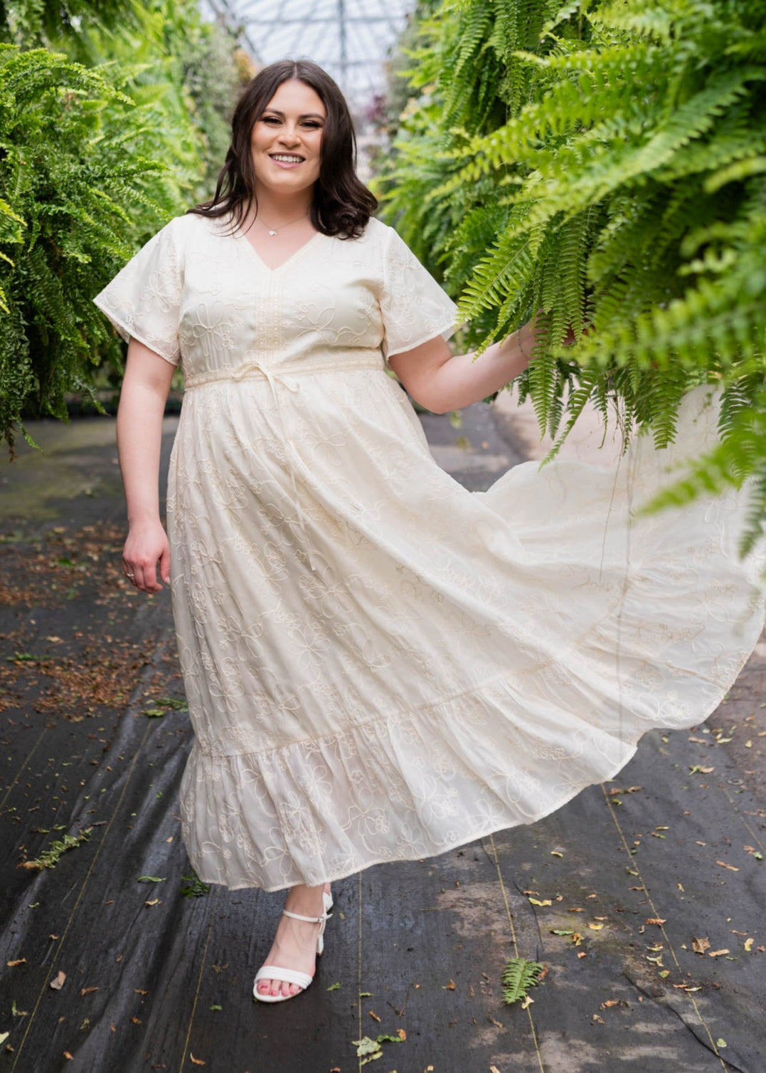 Mayla Cream Embroidered Floral Dress