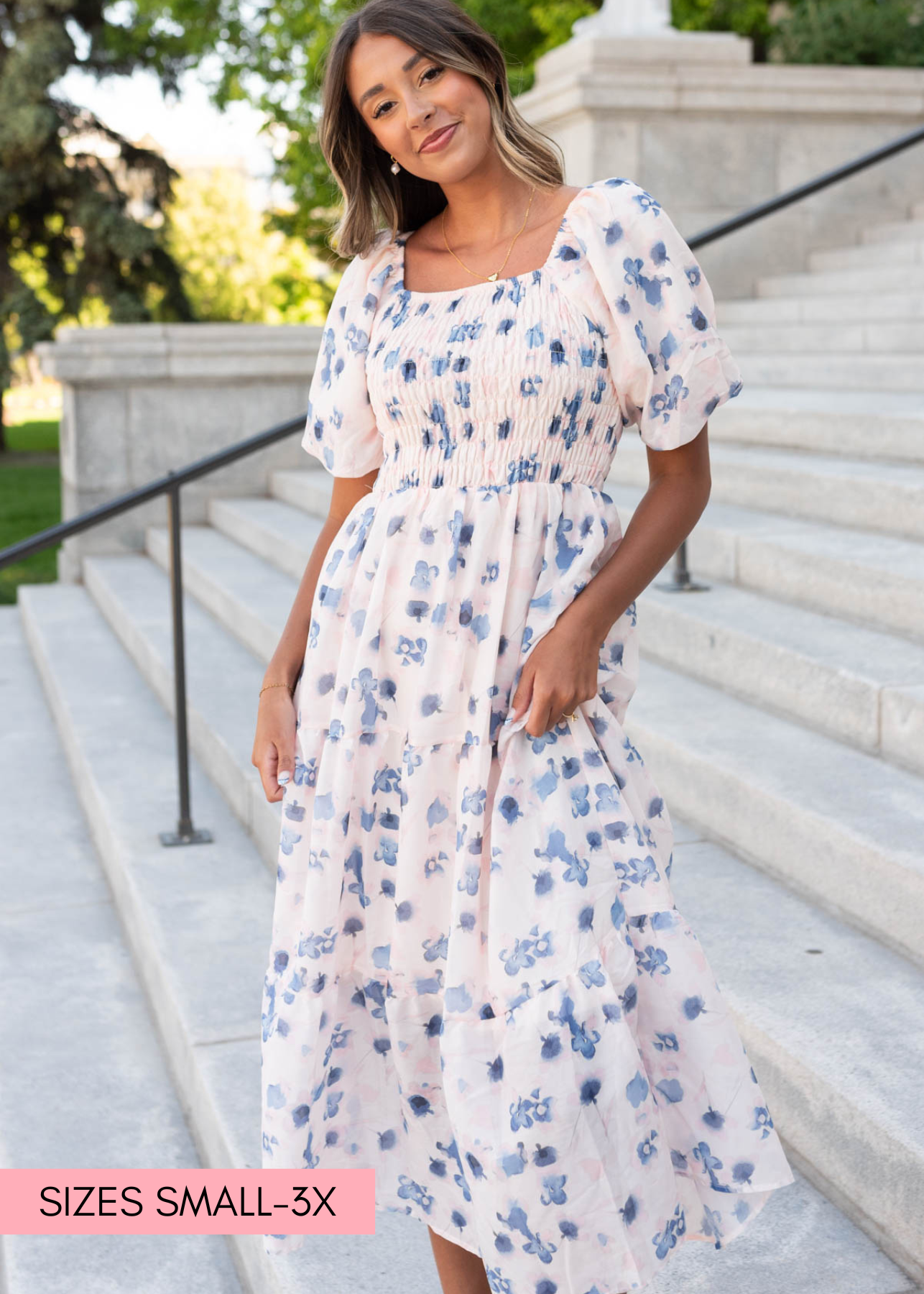 Maylene Blue Floral Smocked Dress