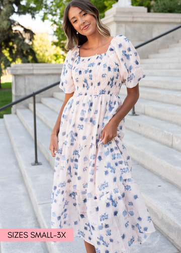 Maylene Blue Floral Smocked Dress