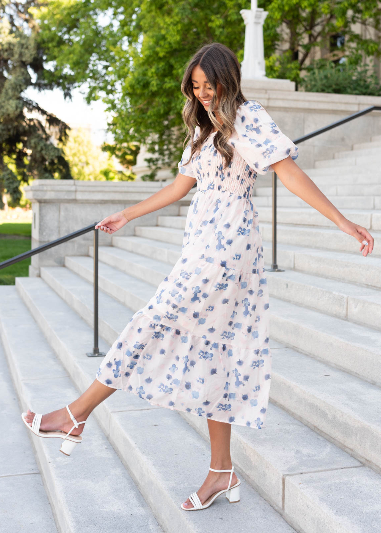 Maylene Blue Floral Smocked Dress