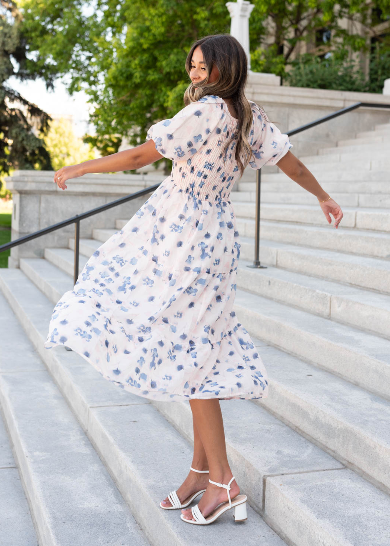 Maylene Blue Floral Smocked Dress