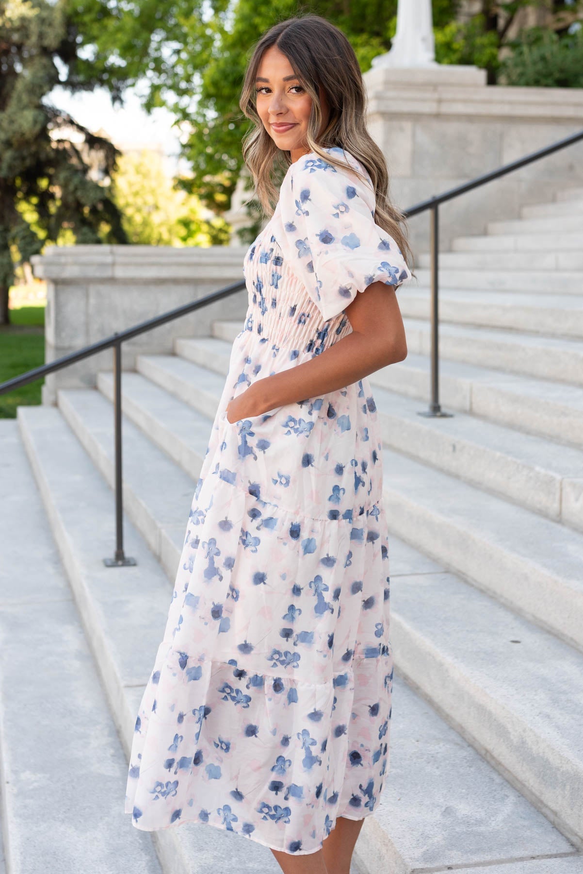 Maylene Blue Floral Smocked Dress