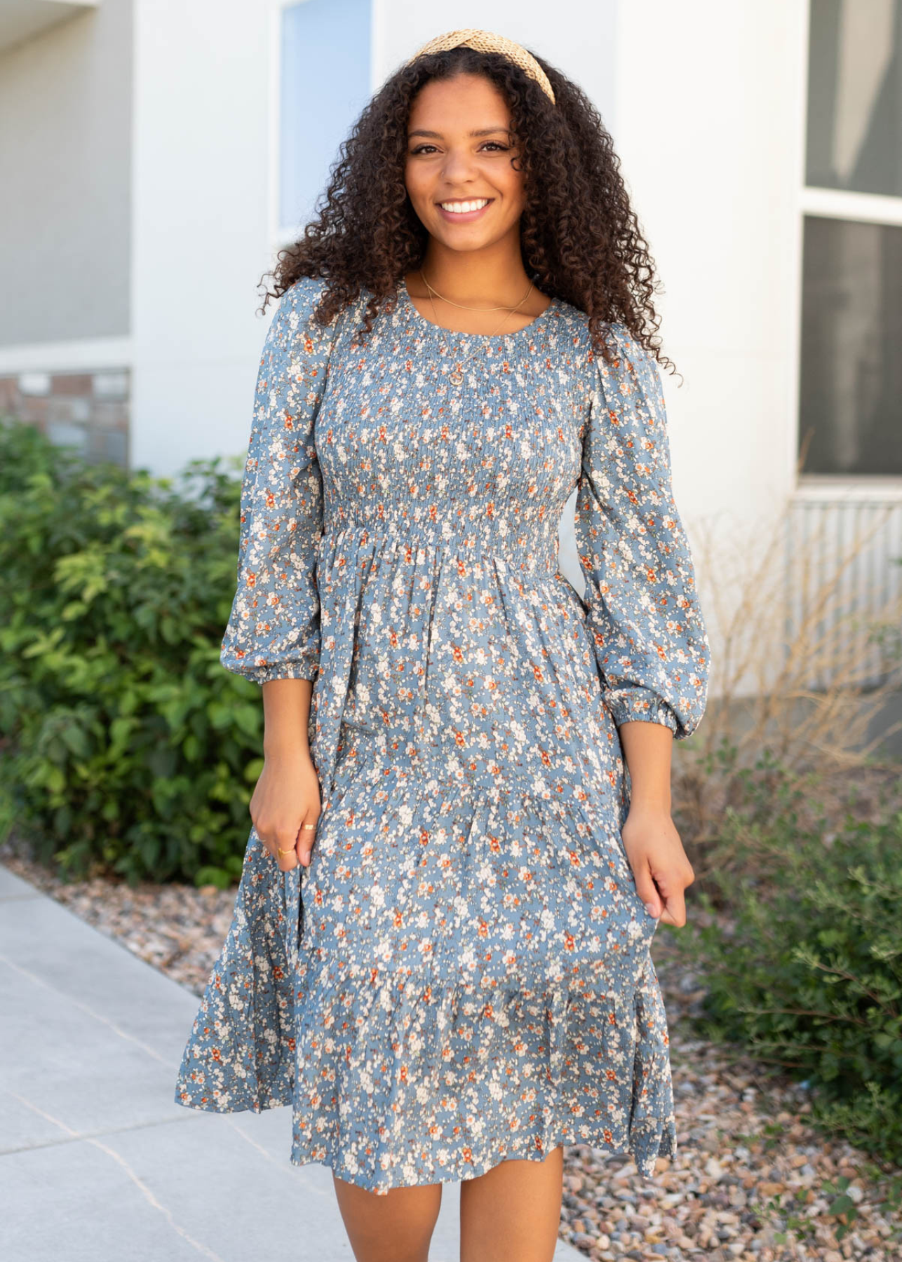 Mckenzie Blue Floral Smocked Dress