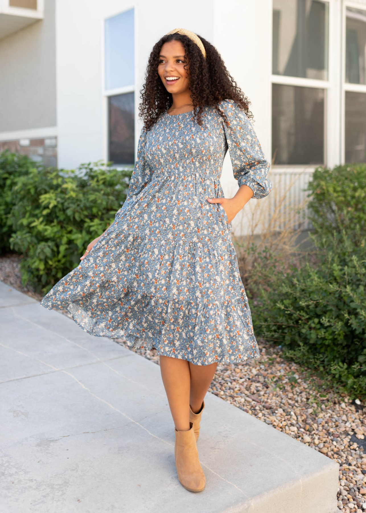 Mckenzie Blue Floral Smocked Dress