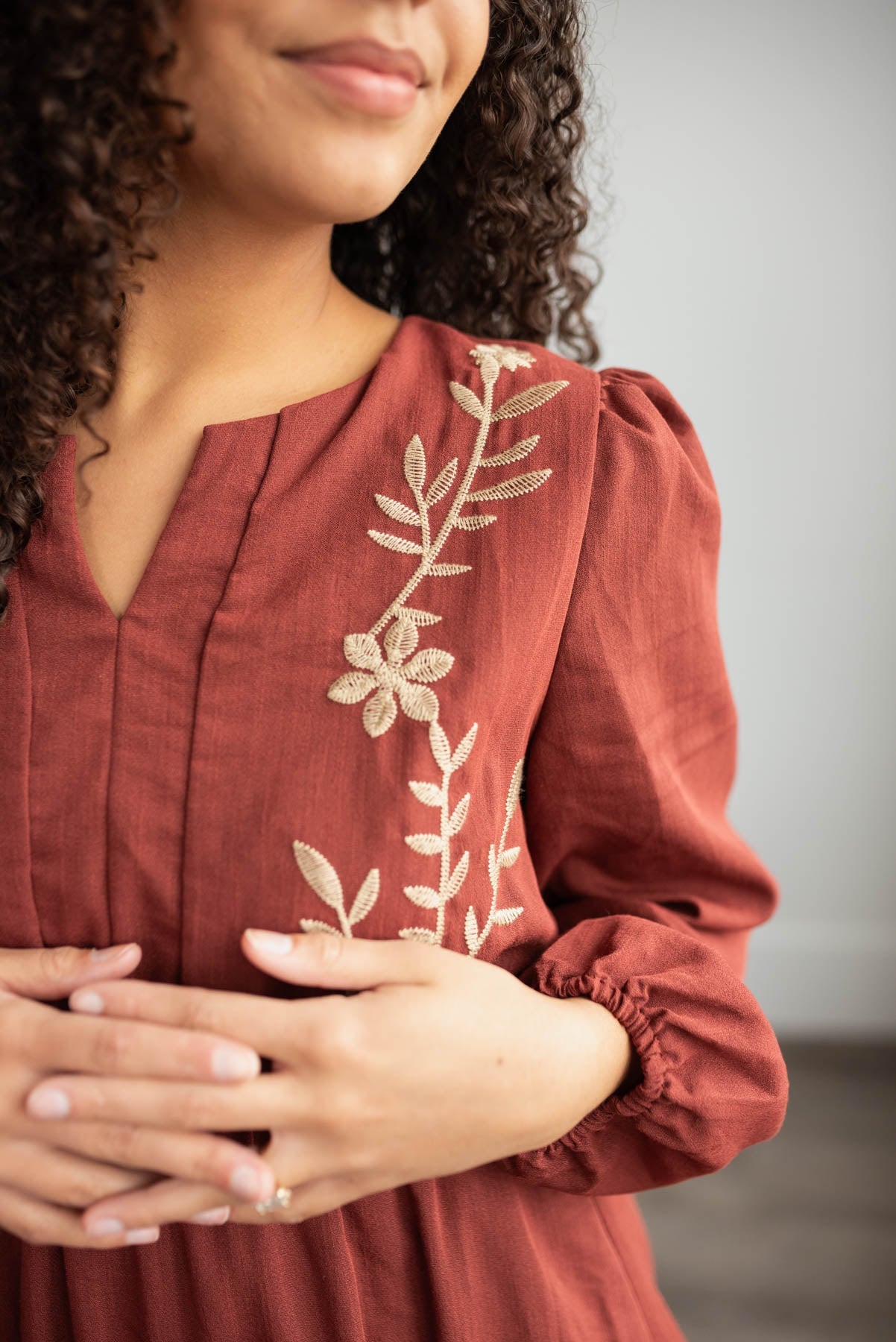 Megan Burgundy Embroidered Floral Dress