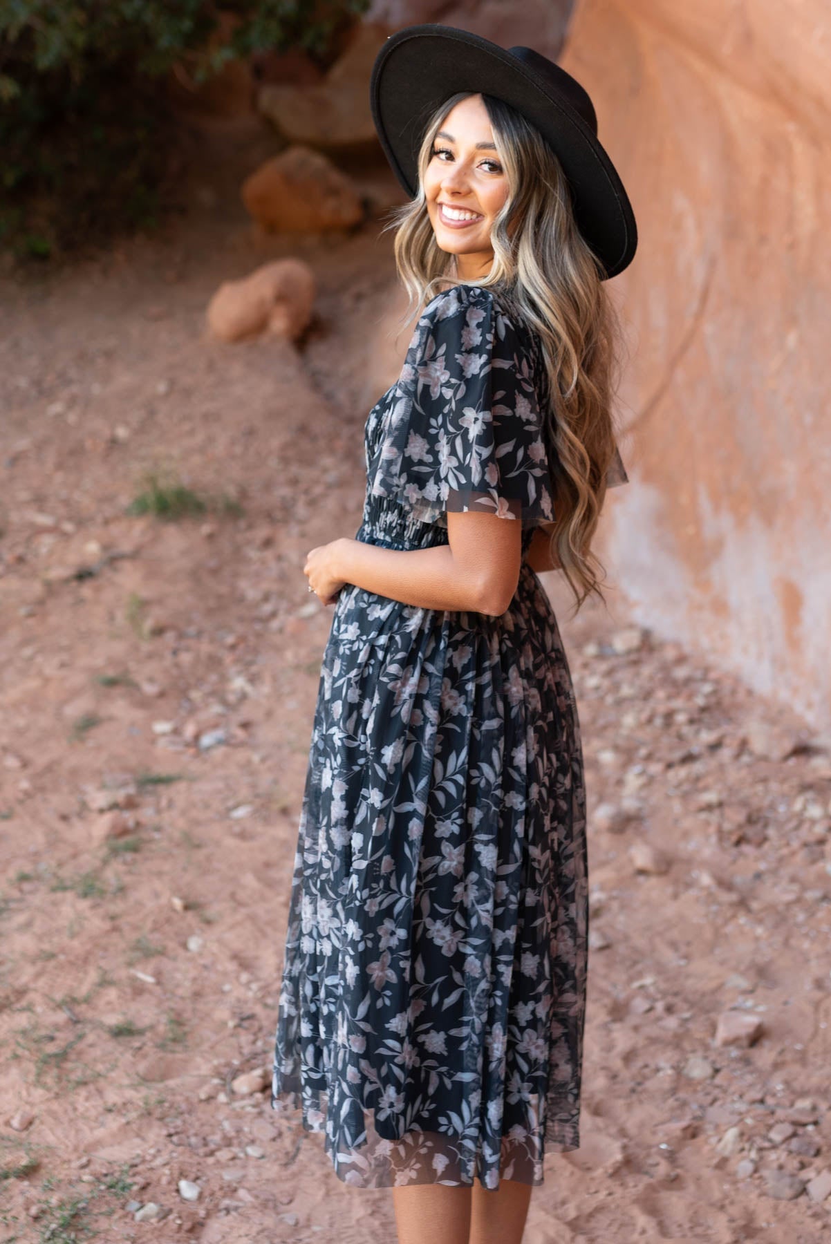 Melana Black Floral Dress