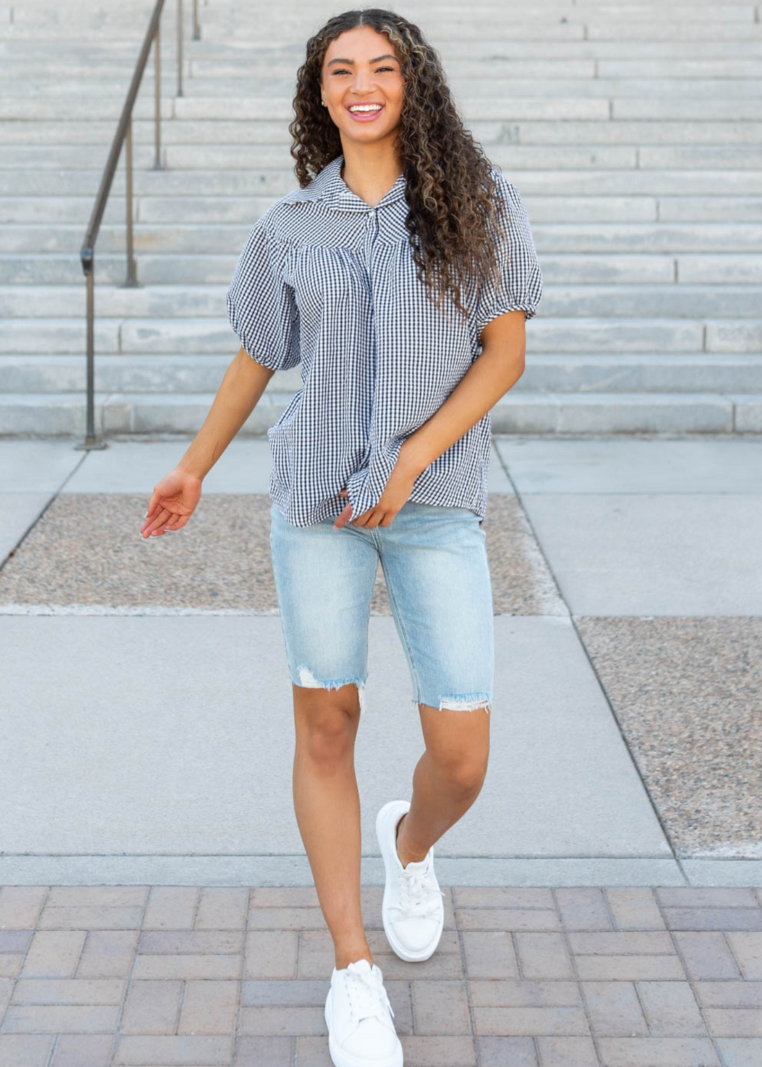 Melonie Black Plaid Collared Top