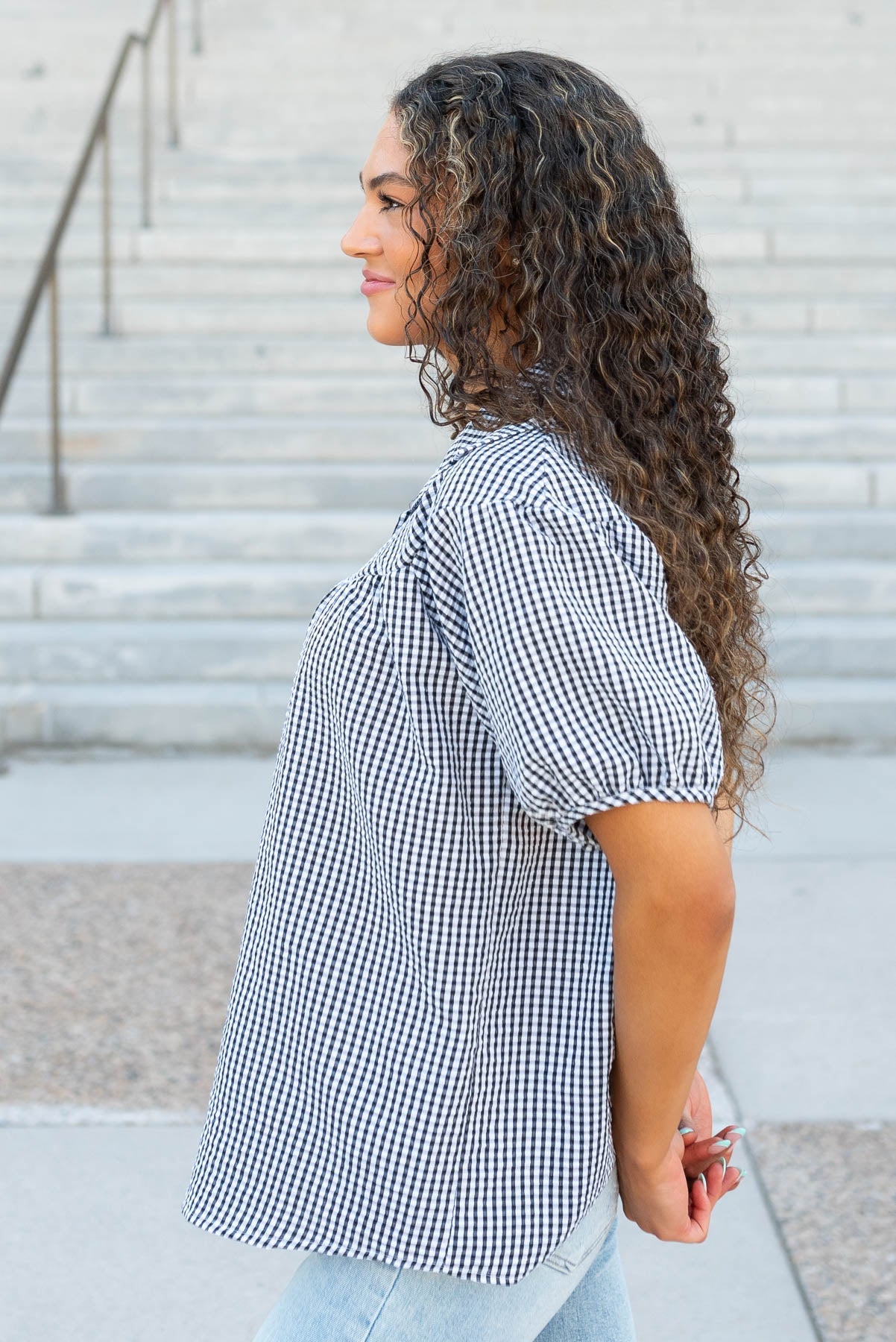 Melonie Black Plaid Collared Top