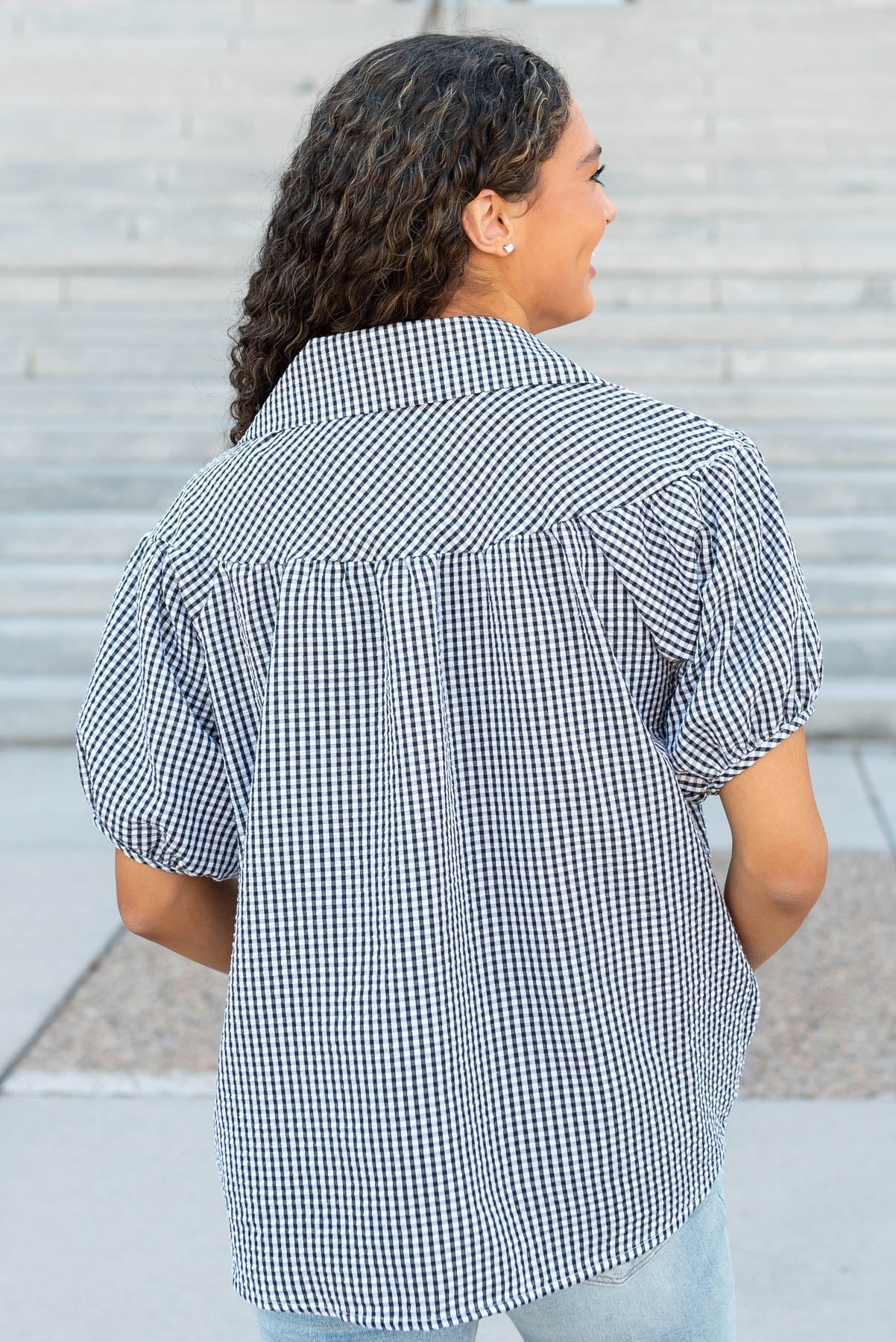 Melonie Black Plaid Collared Top