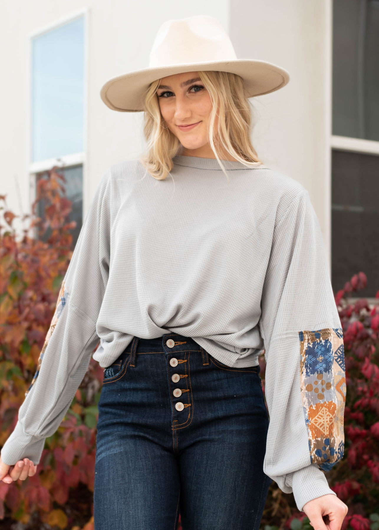 Mia Grey Patterned Long Sleeve Shirt
