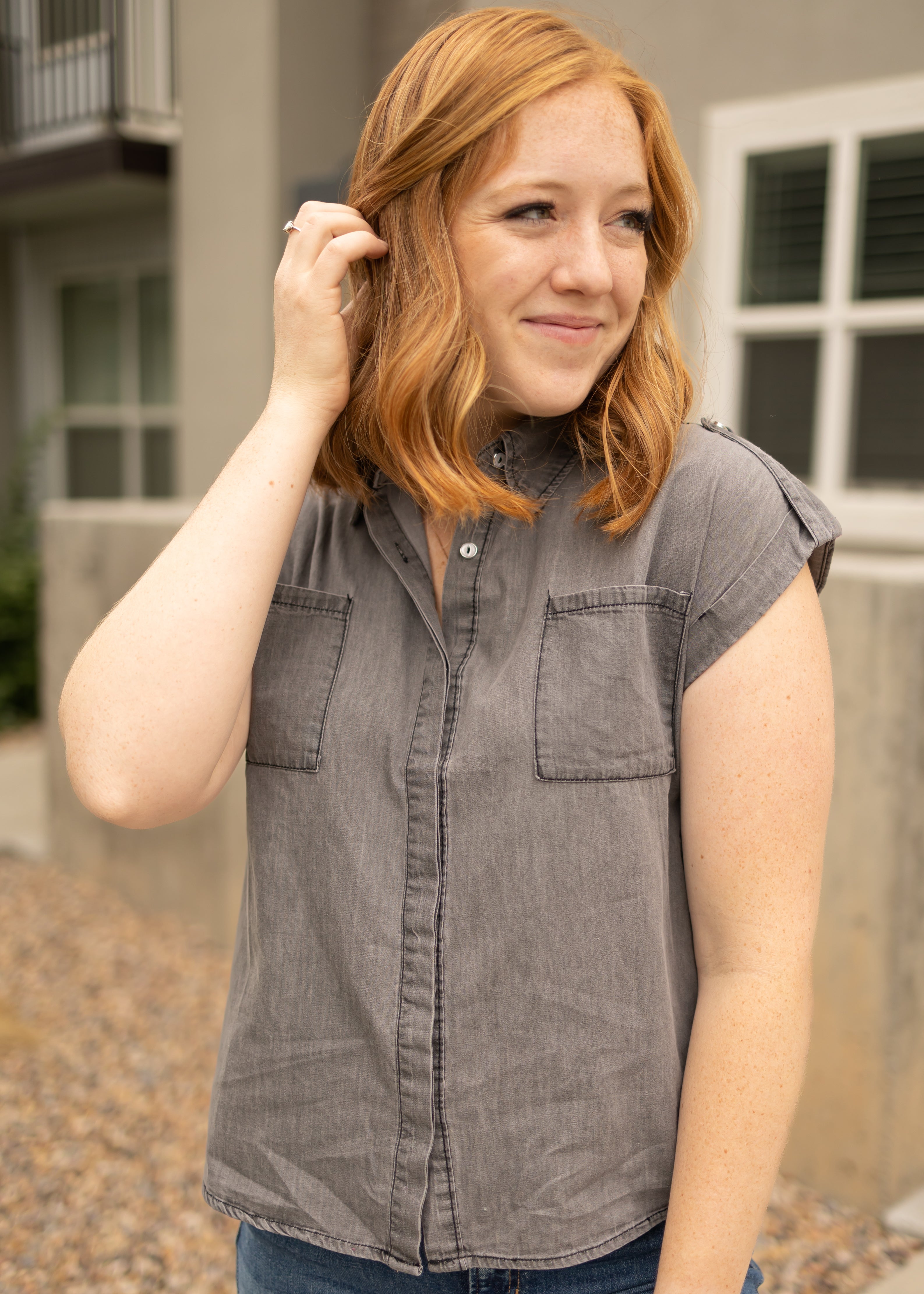 Miana Light Grey Denim Top