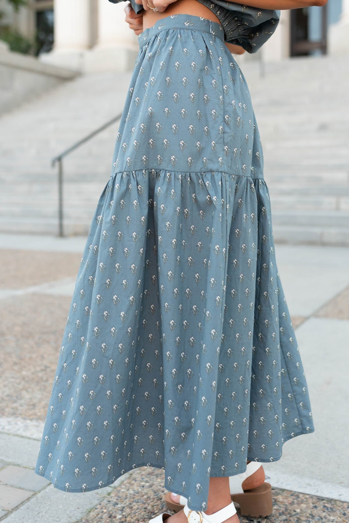 Miley Steel Blue Floral Skirt