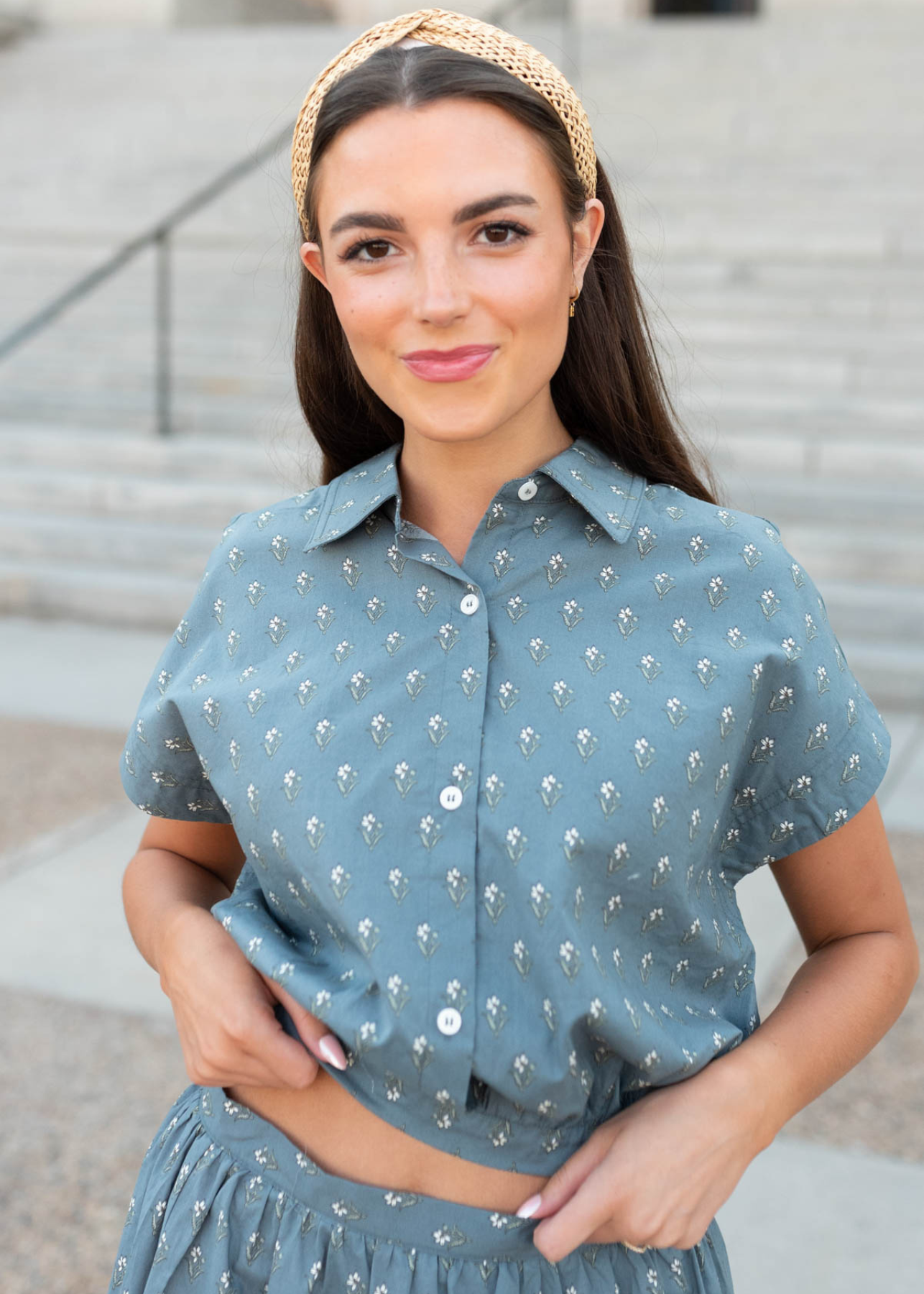 Miley Steel Blue Floral Top