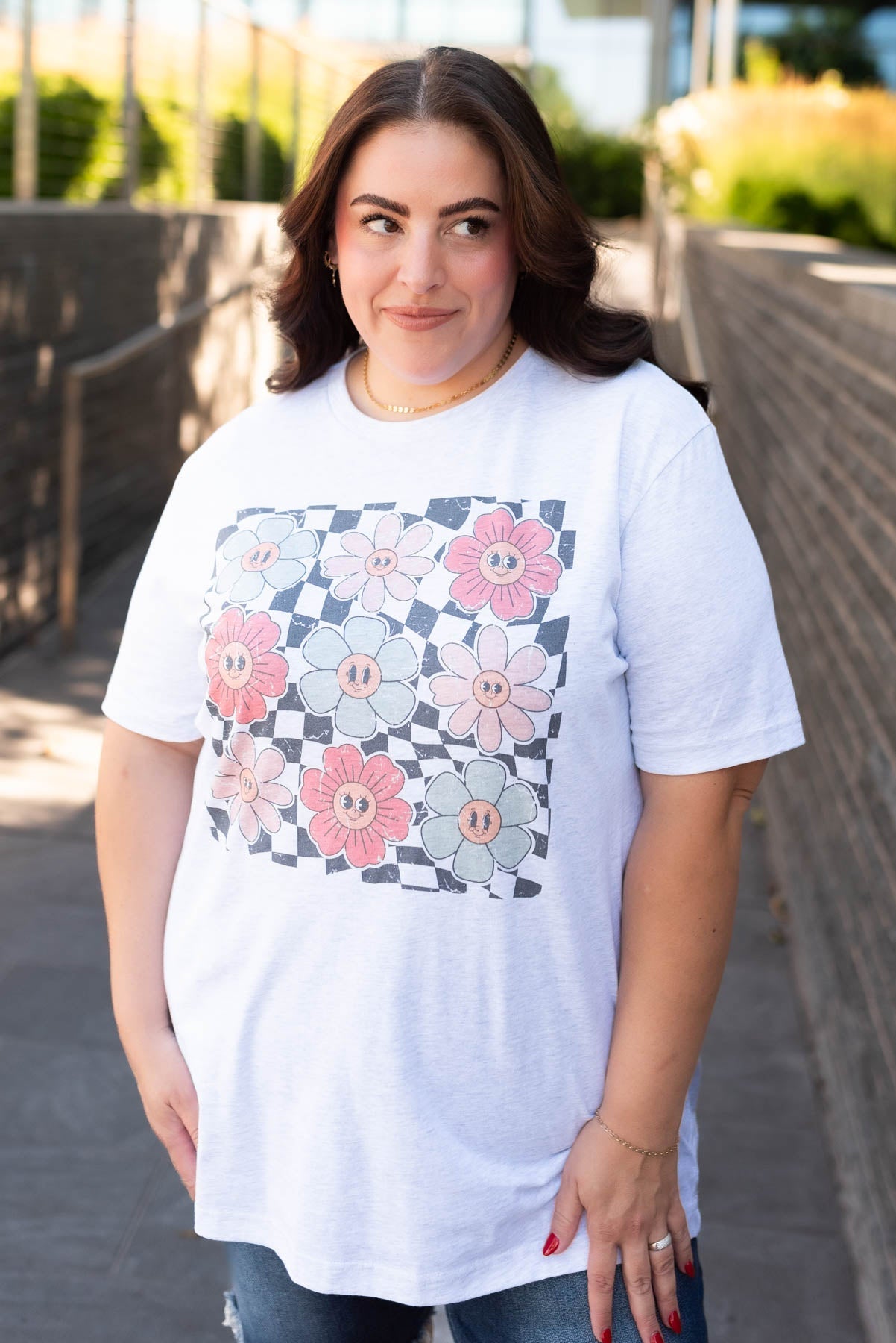 Mira Ash Grey Floral Grid Top