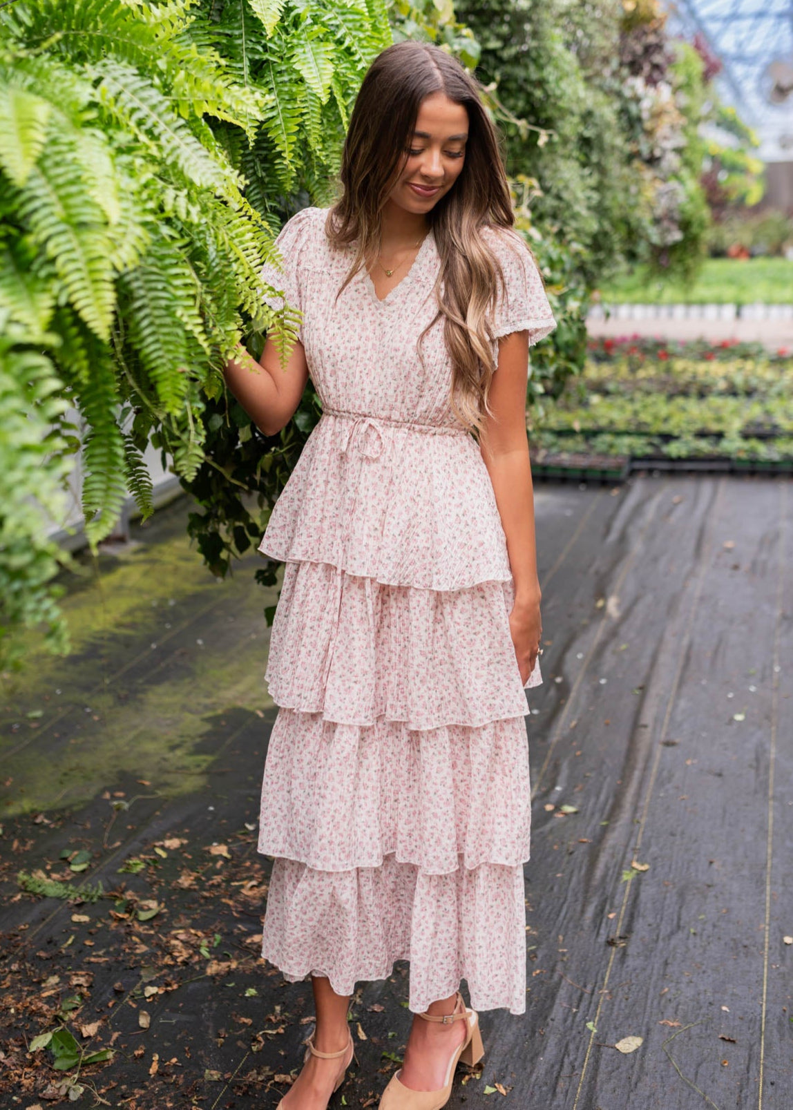 Mira Blush Rose Tiered Ruffle Dress