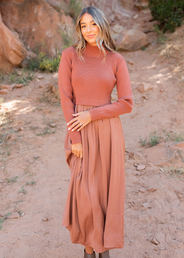 Mollie Chestnut Satin Sweater Dress