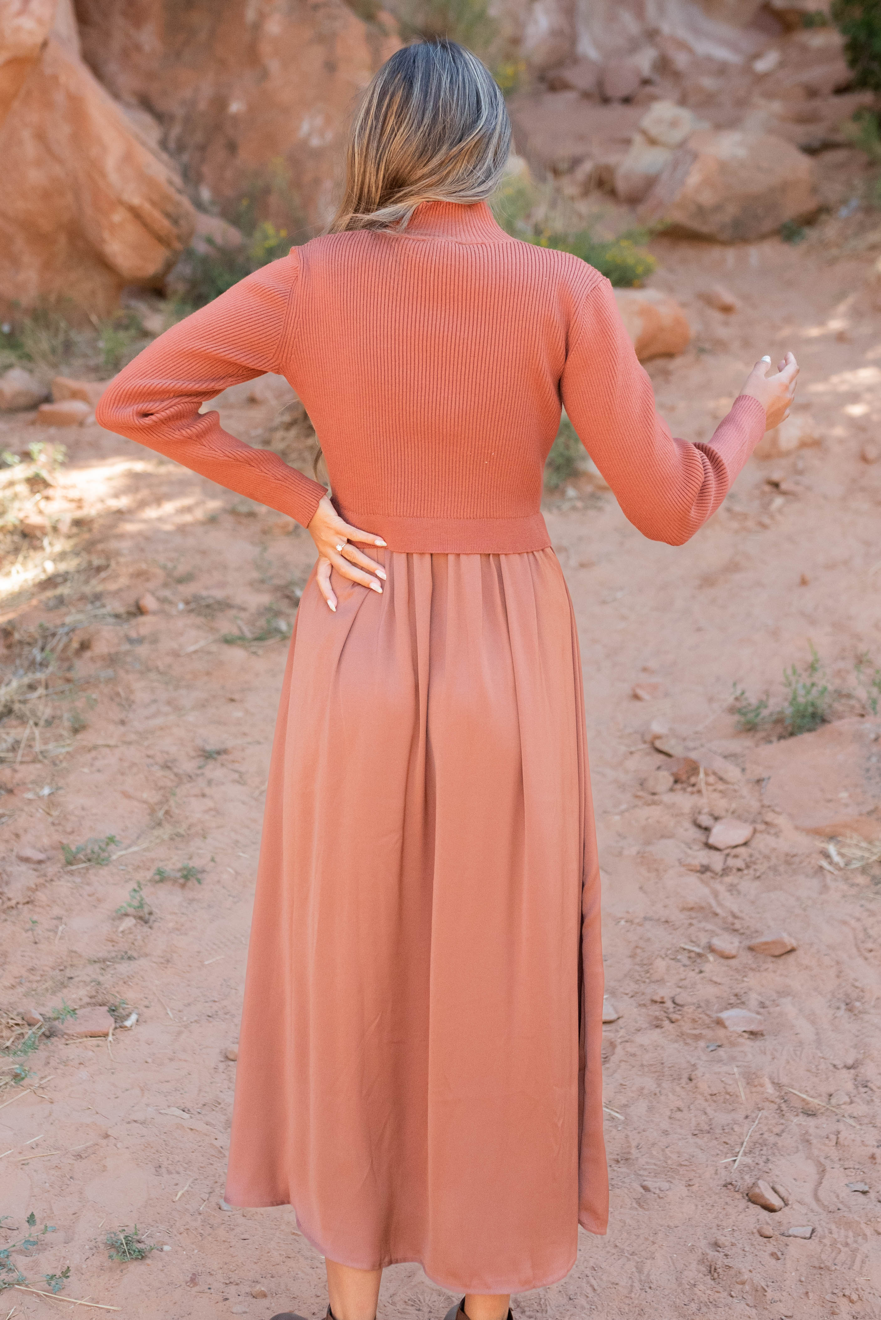 Mollie Chestnut Satin Sweater Dress