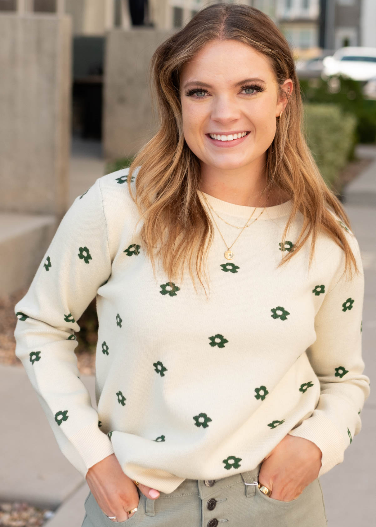 Molly Cream Green Floral Sweater
