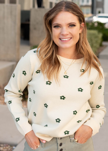 Molly Cream Green Floral Sweater