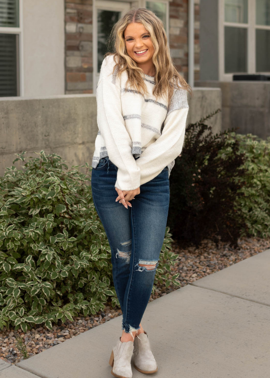 Mona Grey Striped Sweater