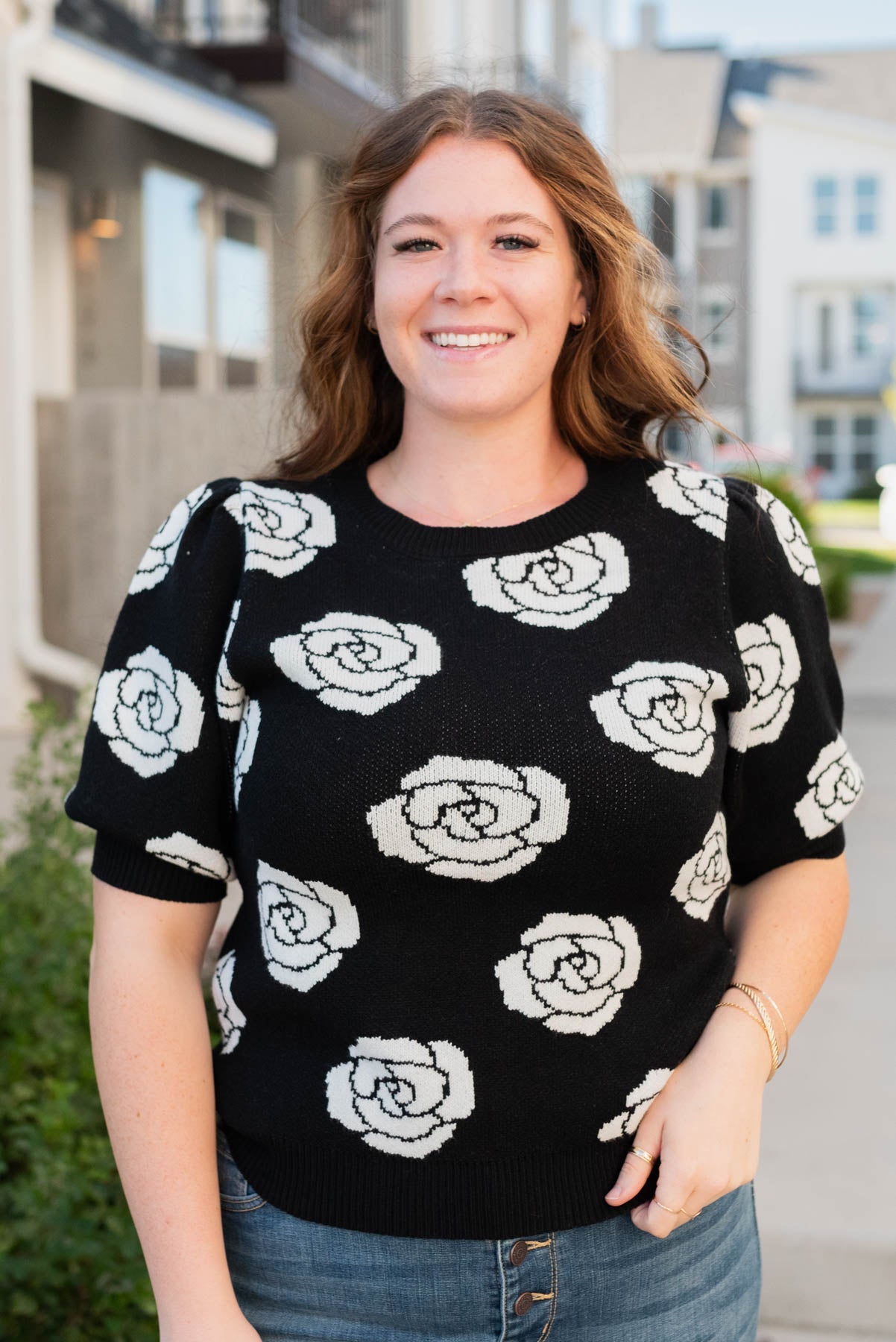 Monica Black Floral Print Sweater