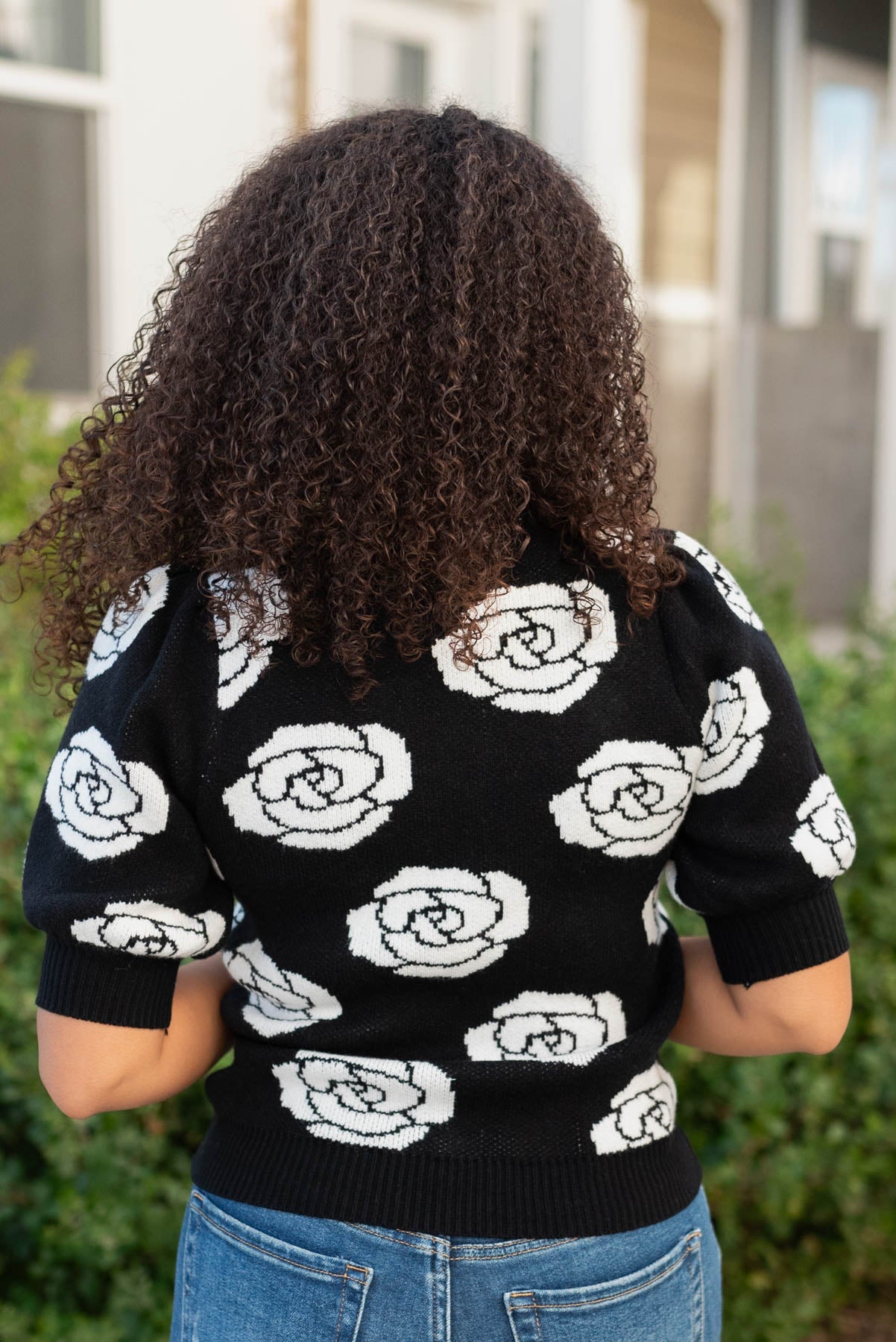 Monica Black Floral Print Sweater