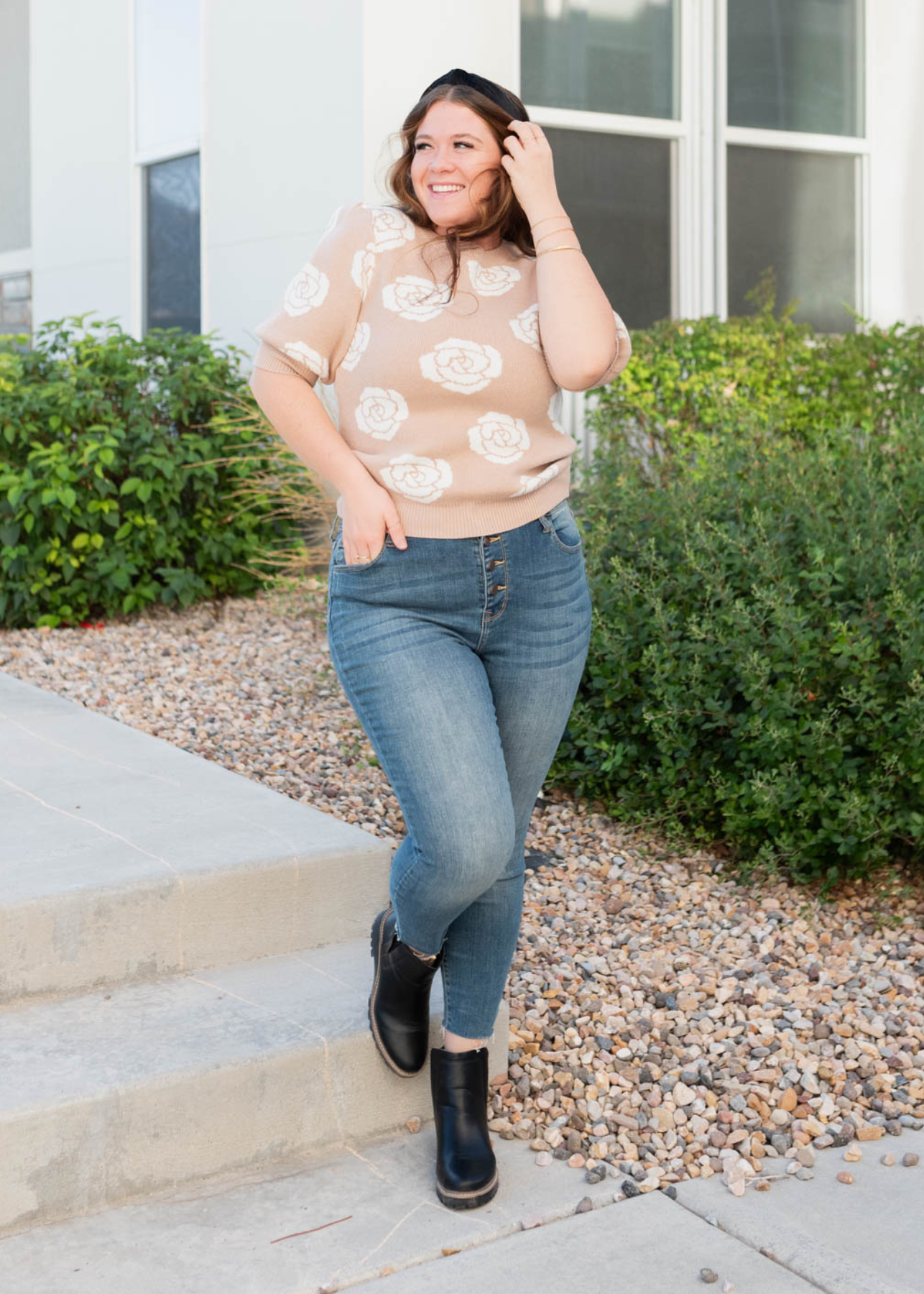 Monica Taupe Floral Print Sweater