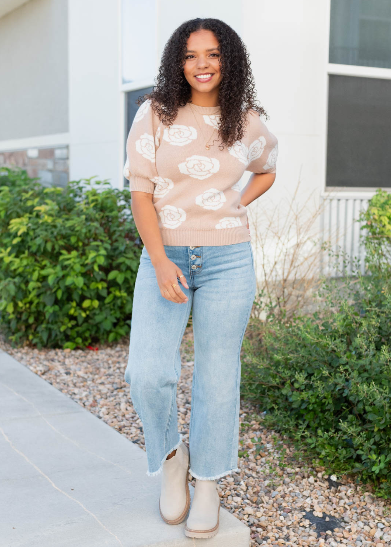 Monica Taupe Floral Print Sweater