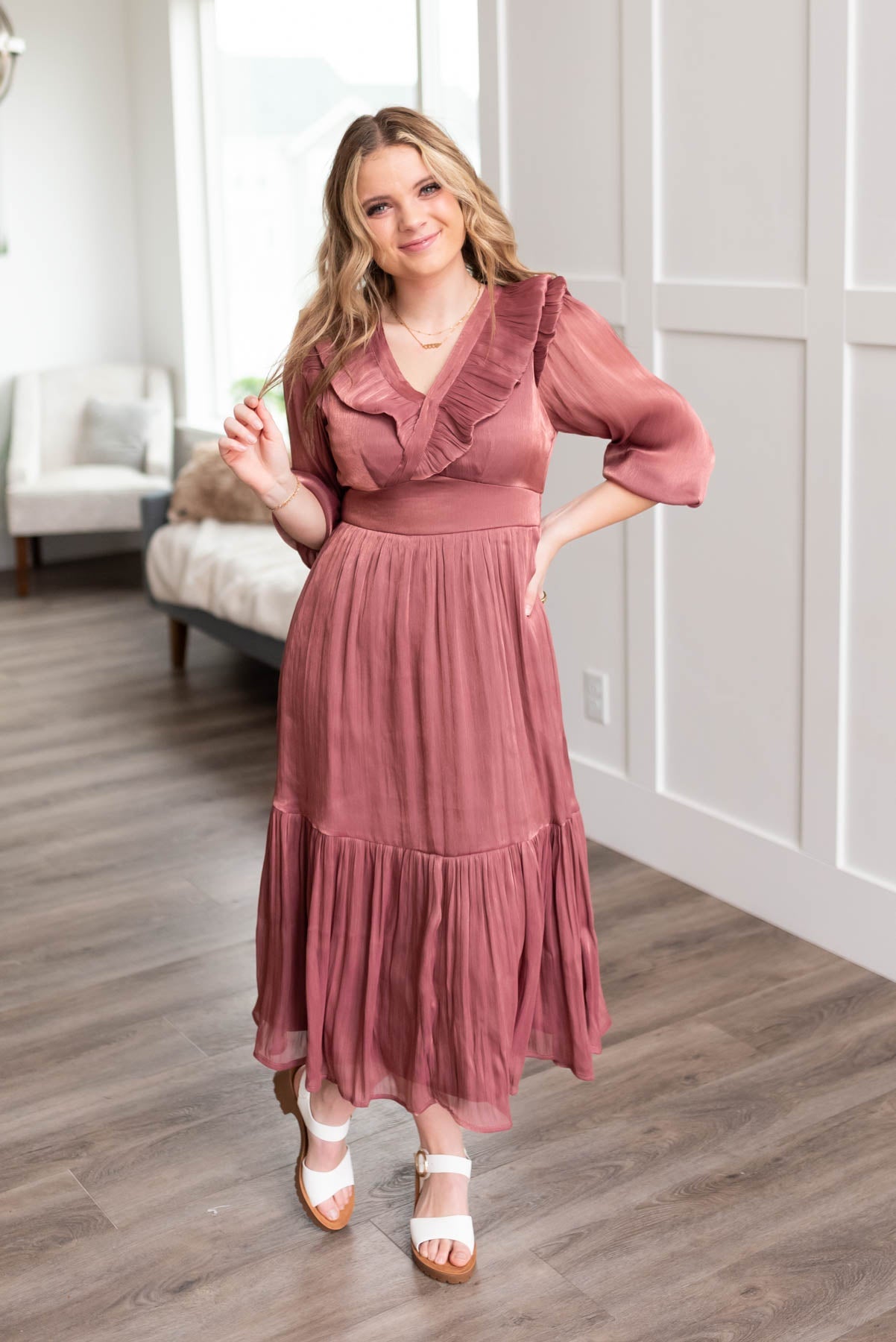Myra Mahogany Layered Dress