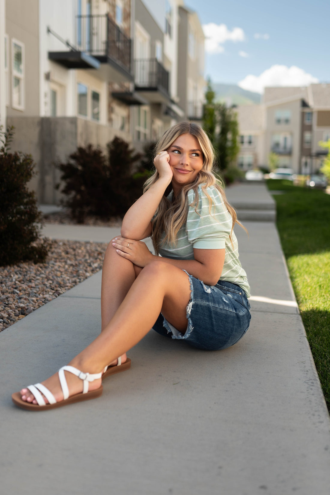 Nadia Sage Striped Top