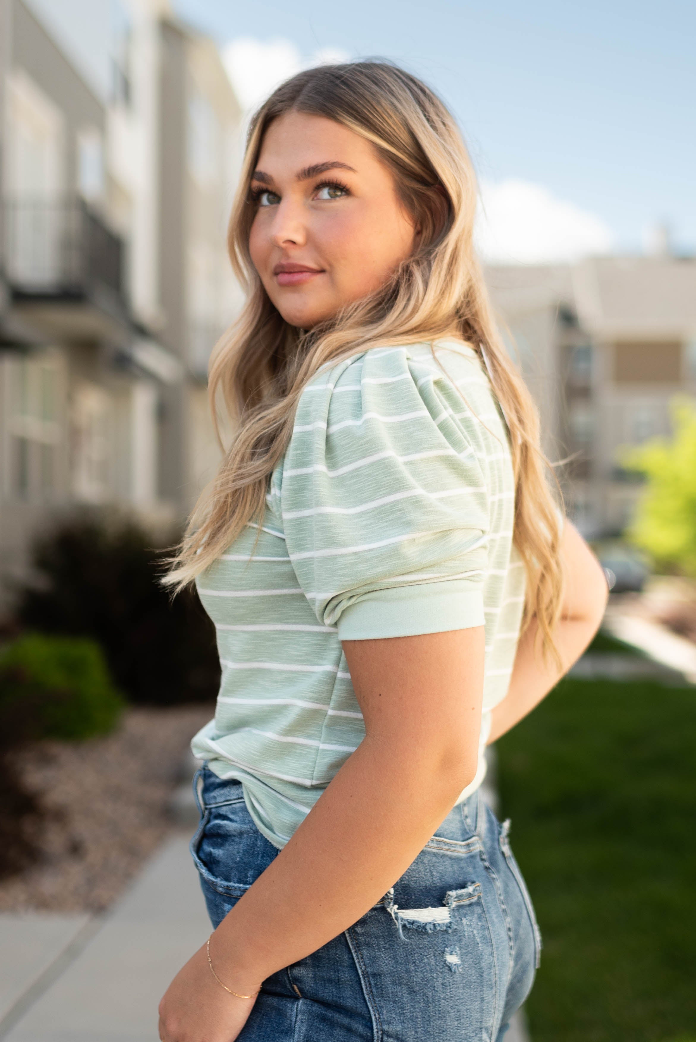 Nadia Sage Striped Top
