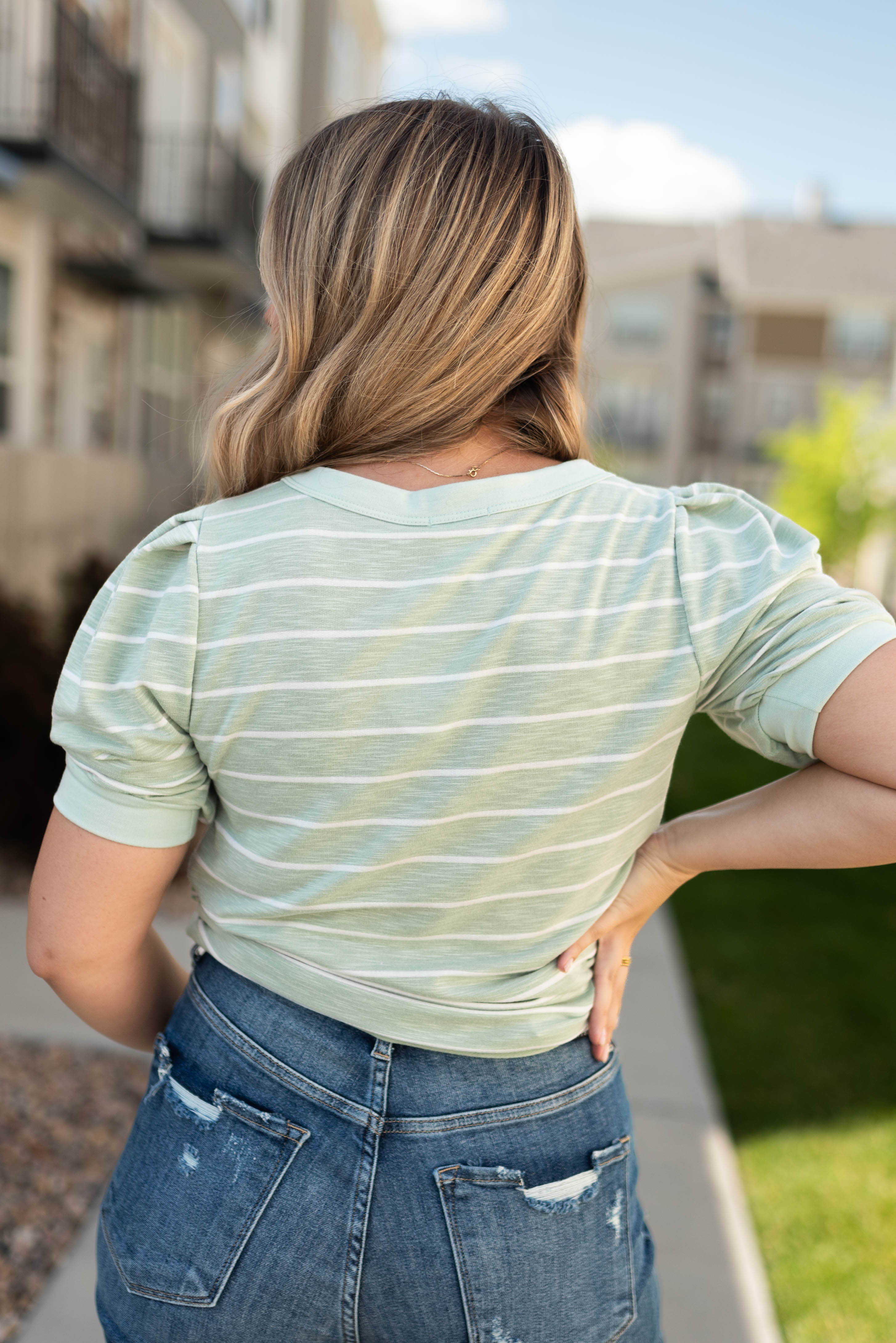 Nadia Sage Striped Top