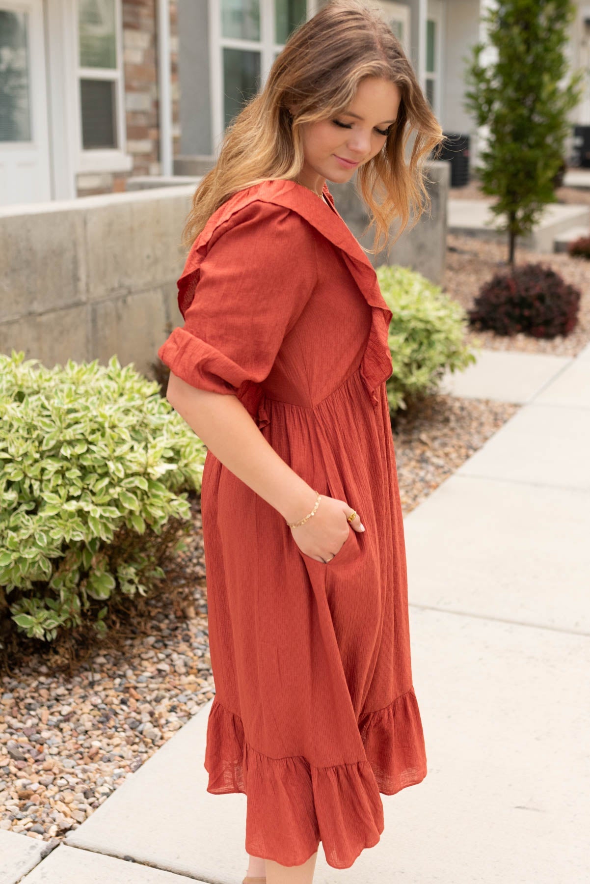 Nadira Rust Midi Dress