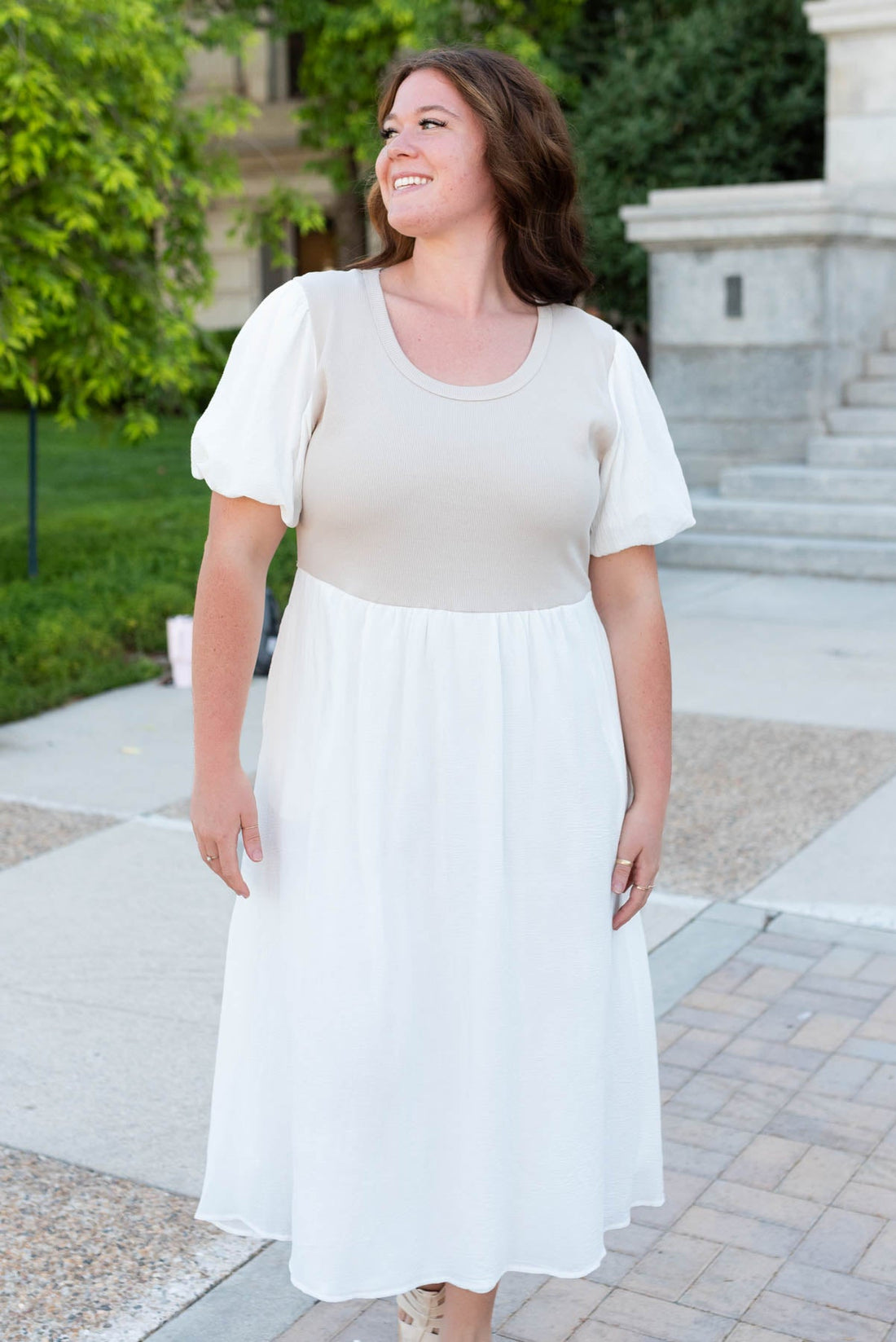 Nancy Ivory Knit Bodice Dress