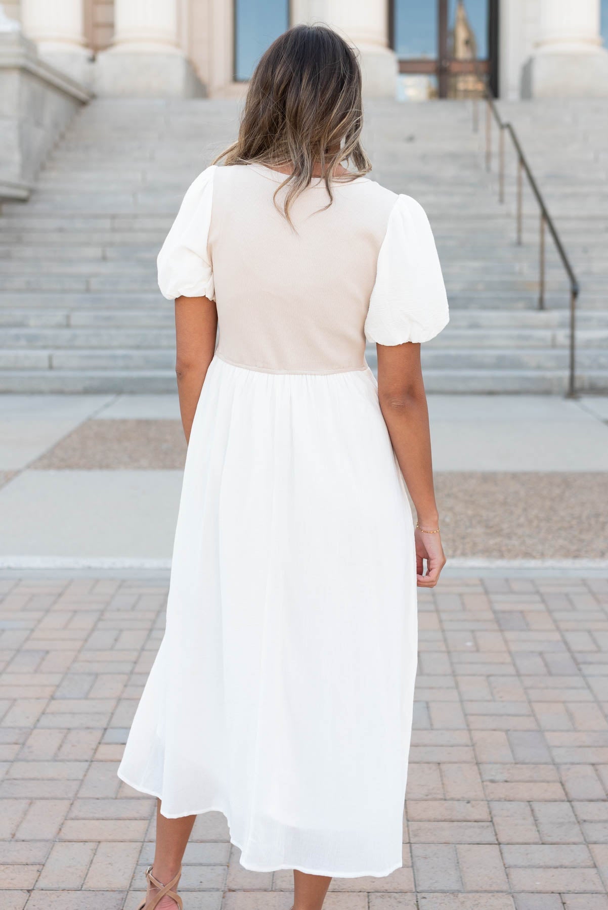 Nancy Ivory Knit Bodice Dress