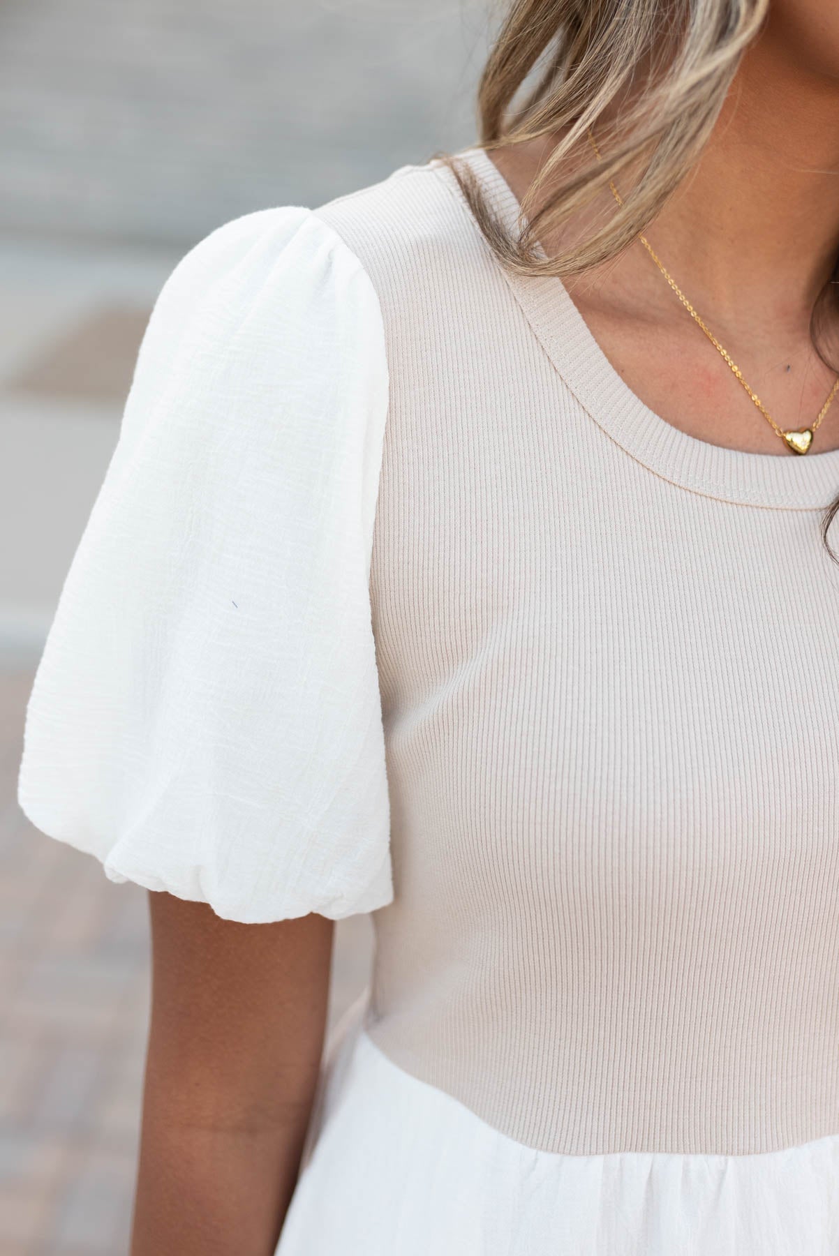 Nancy Ivory Knit Bodice Dress
