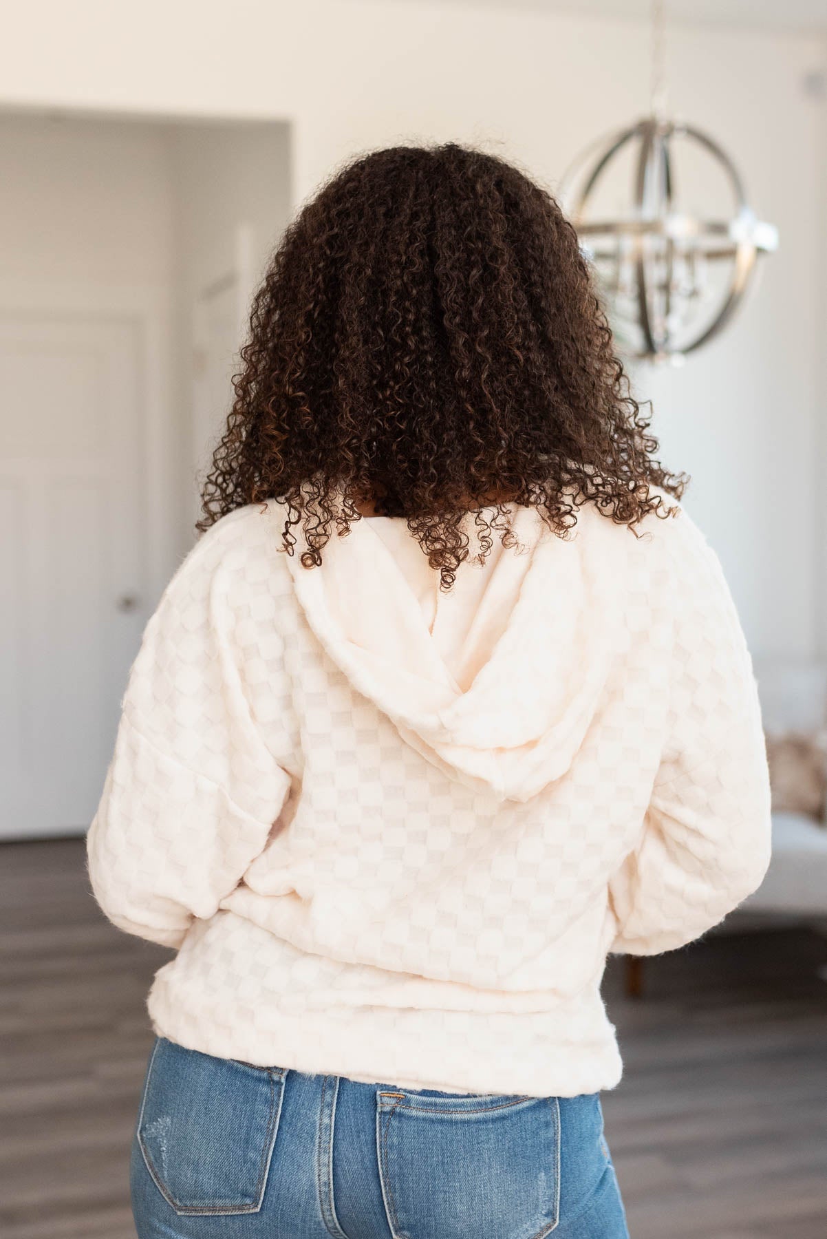 Naomi Ivory Fuzzy Checkered Sweater