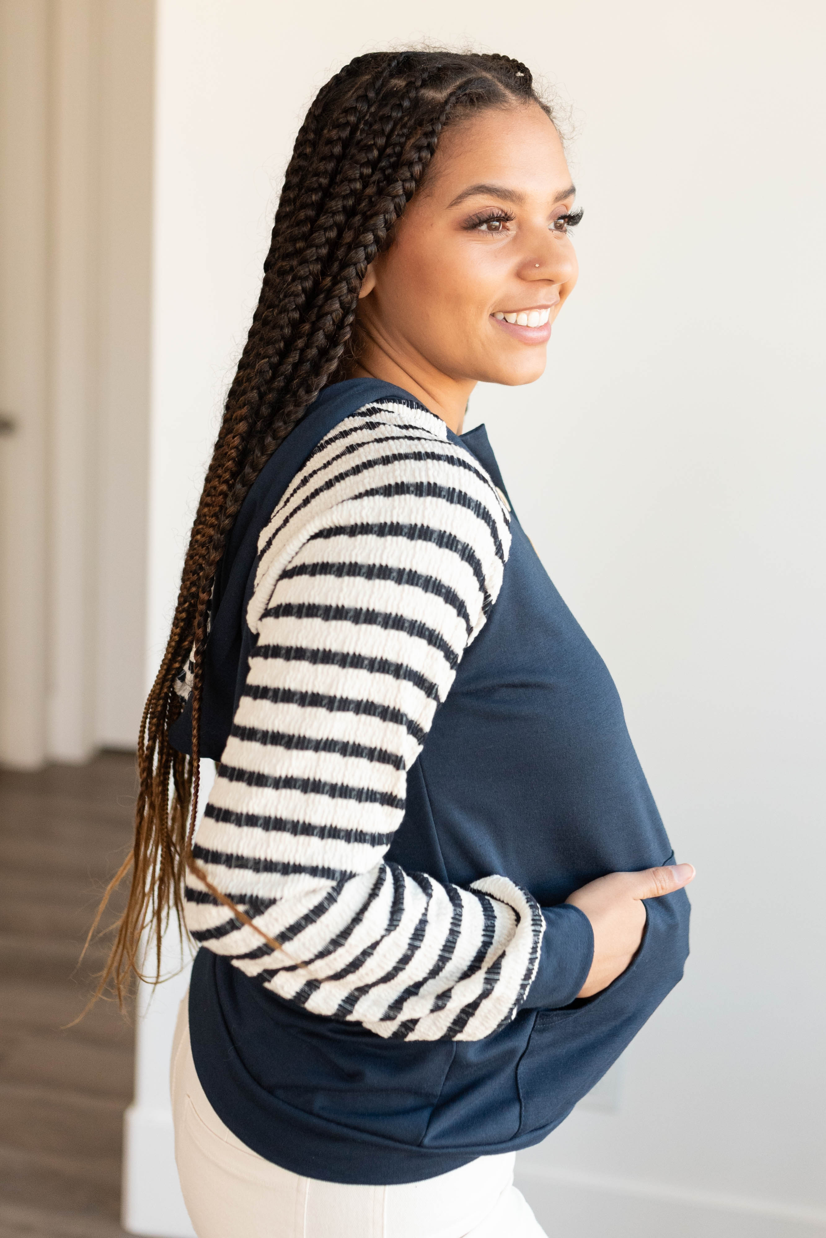 Naomi Navy Stripe Hooded Top