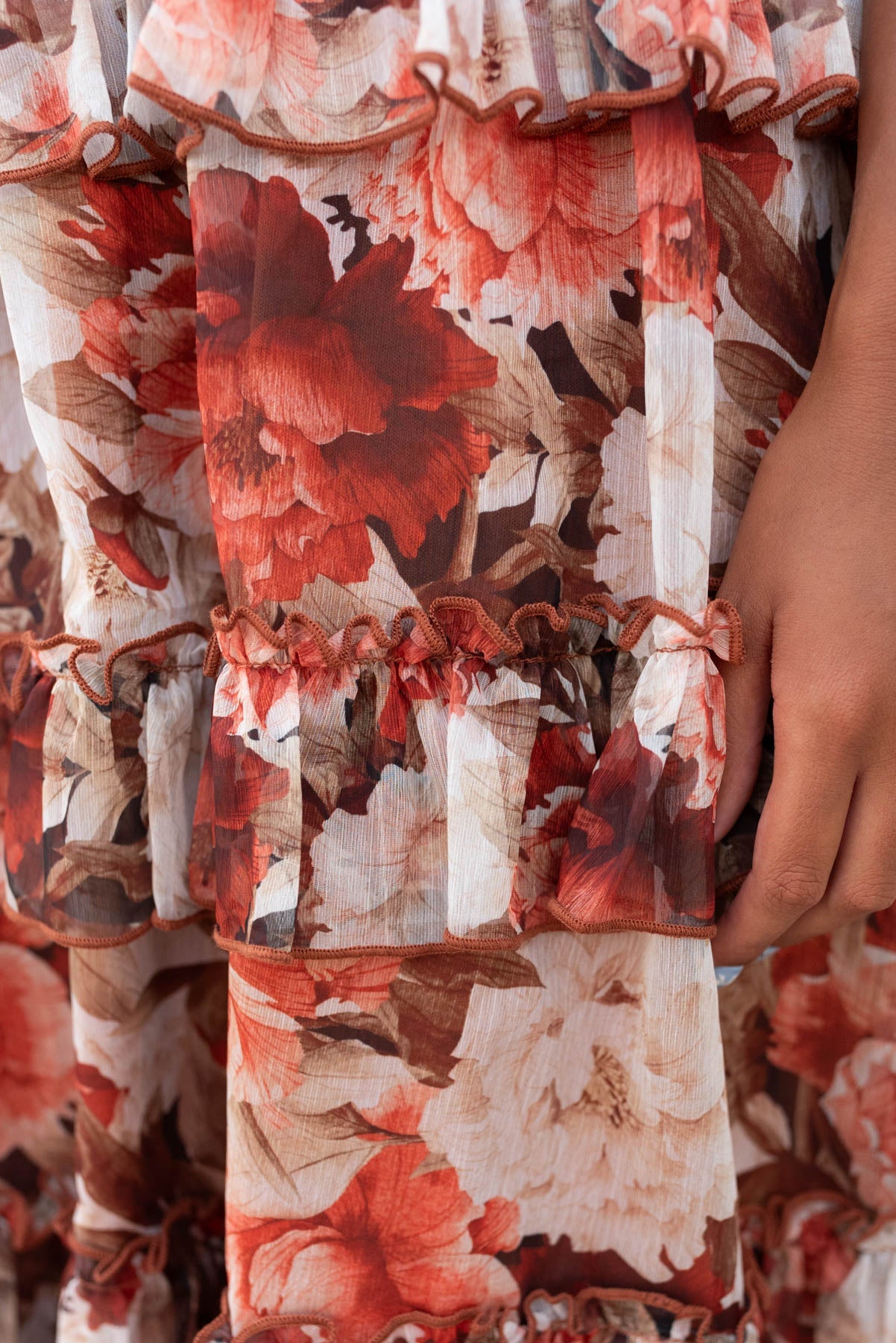 Natasha Rust Floral Ruffle Dress